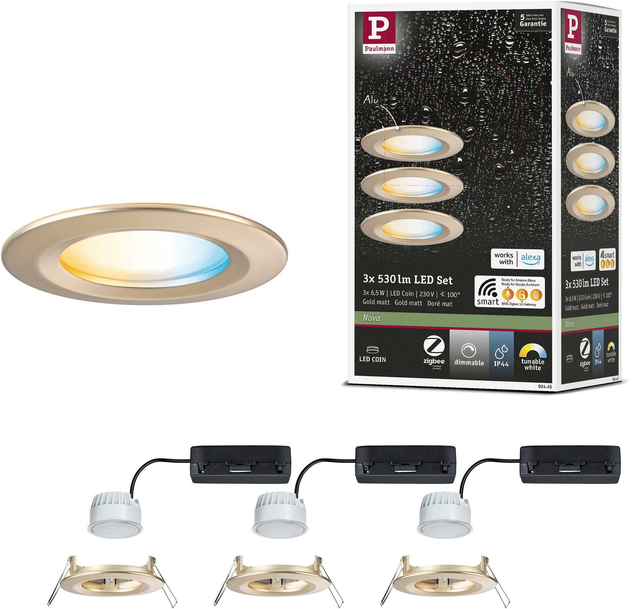 Paulmann LED Einbauleuchte LED Einbauleuchte Nova Coin IP44 rund 78mm, LED fest integriert, Tageslichtweiß, Memoryfunktion, Farbwechsler, Farbsteuerung, Dimmer, Smart Home