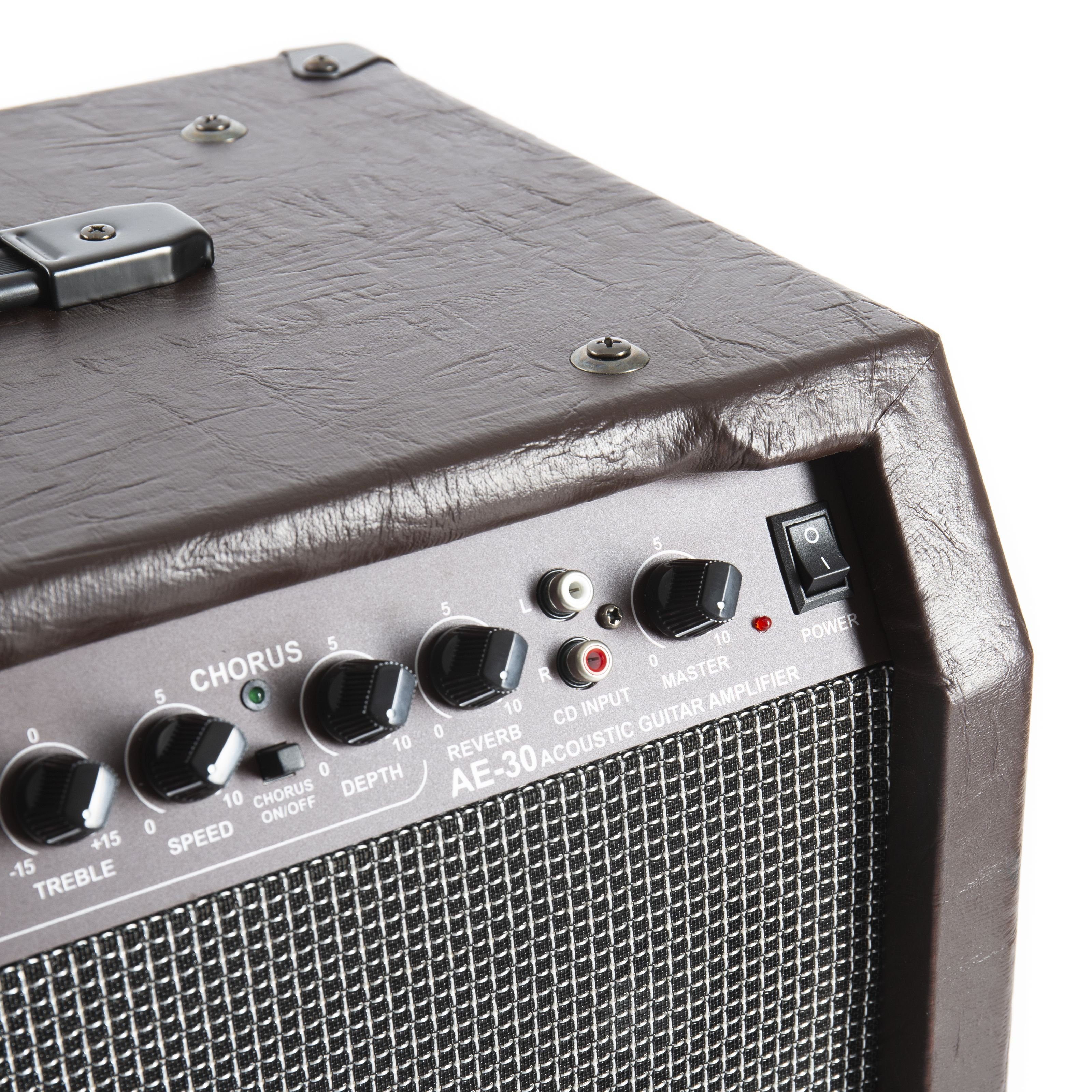 FAME Verstärker Akustik-Verstärker 30 Watt u) mit Gitarre (AE-30 für Kanäle 2 Leistung