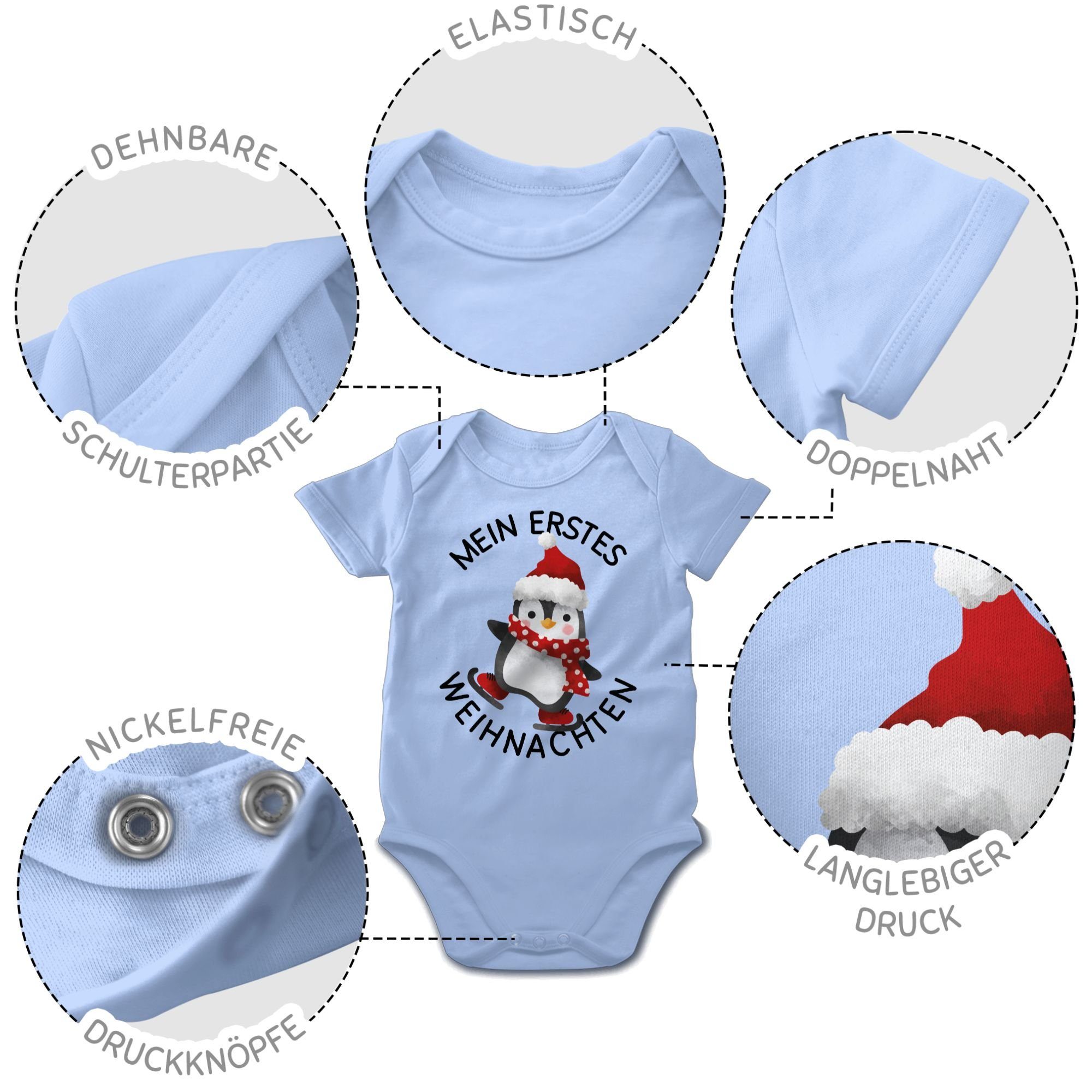 - Kleidung Shirtbody Mein erstes mit Pinguin Shirtracer Baby 3 Weihnachten Weihnachten Babyblau schwarz