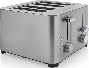 PRINCESS Toaster 142403, 4 kurze Schlitze, 1500 W, Edelstahl, Brötchenaufsatz, 7 Bräunungsstufen, Krümelschublade