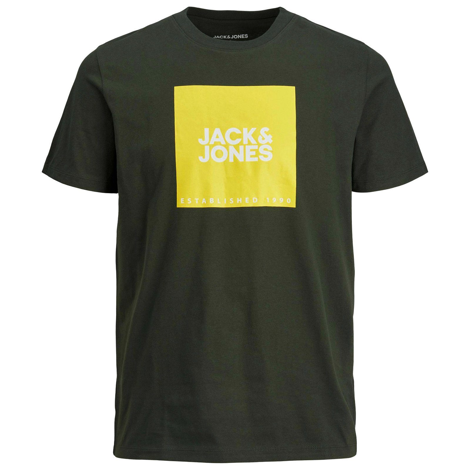 Jack & Jones Rundhalsshirt Jack&Jones XXL T-Shirt dunkeloliv Logoprint groß