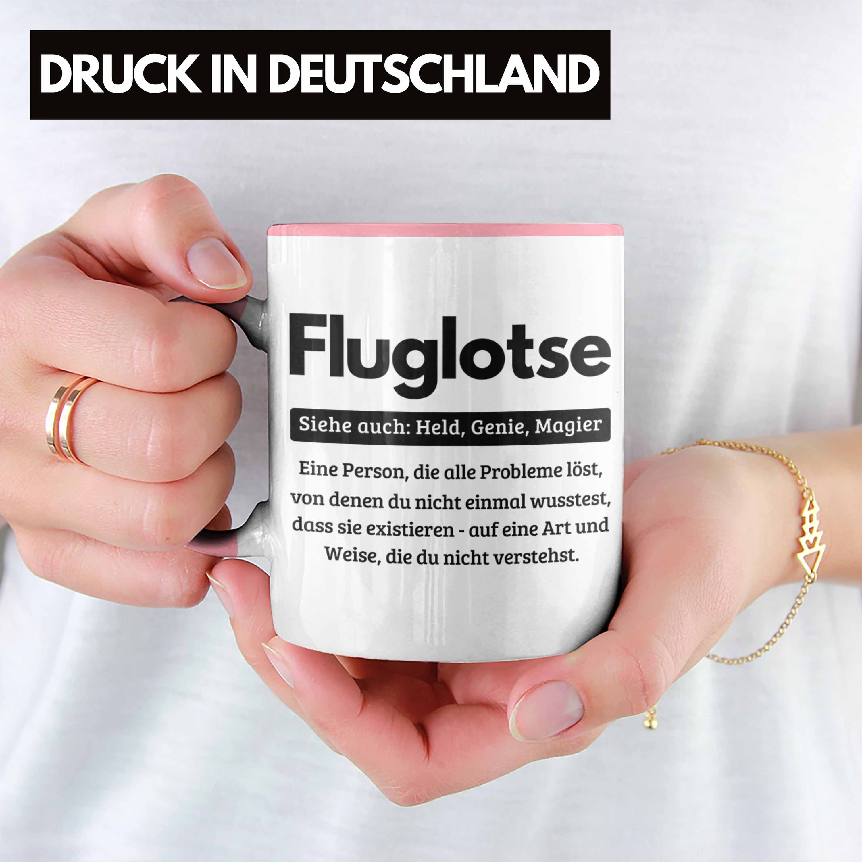 Trendation Tasse Fluglotse Tasse Geschenk Geschenkidee Spruch für Kaffee-Bec Fluglotsen Rosa