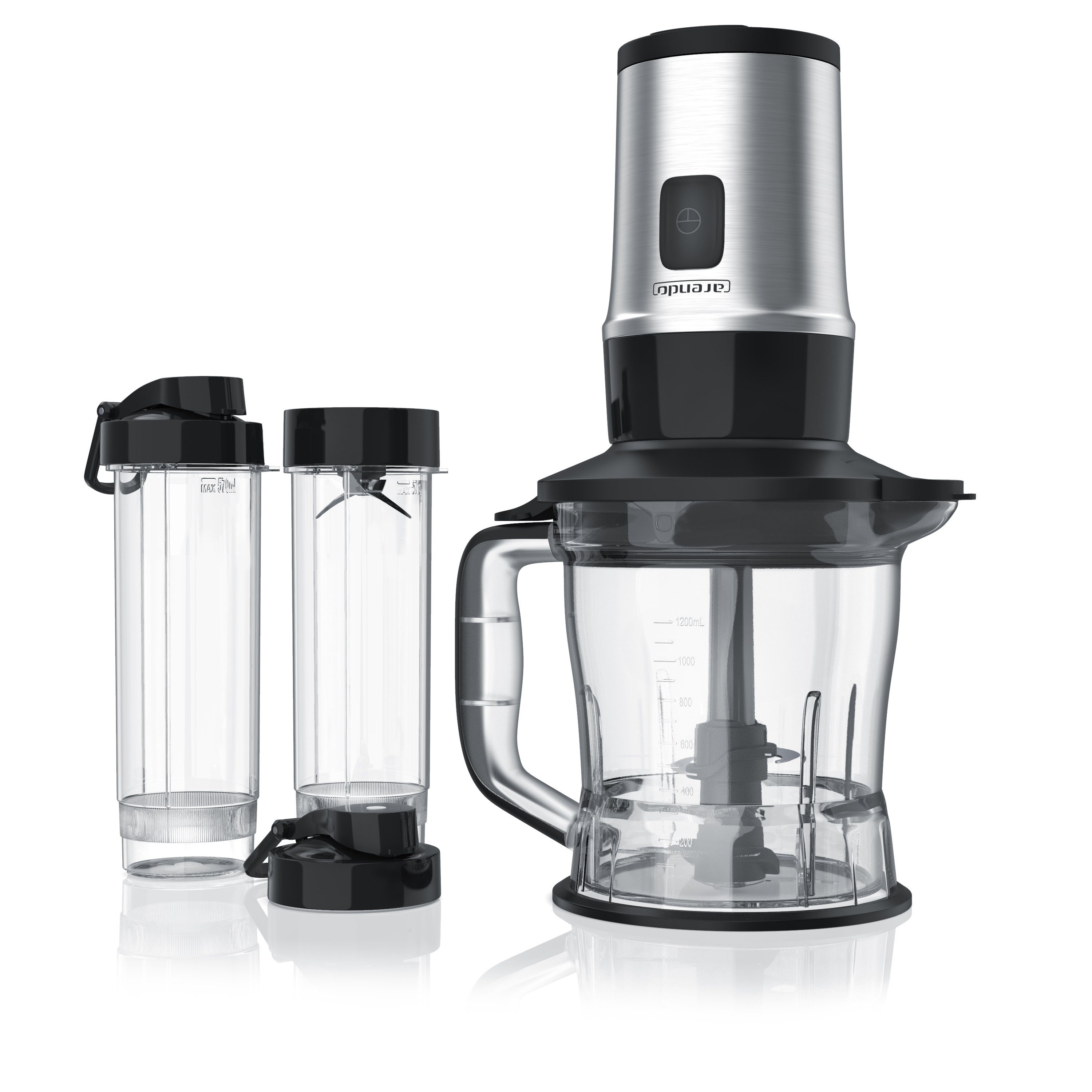 Arendo Standmixer Edelstahl Mixer & Zerkleinerer 1,2L 2IN1 inkl. 2x Mixbehälter je 0,57L, 700 W, Mix & Go Smoothie / Shake Mixer, leistungsstarkes Edelstahlmesser