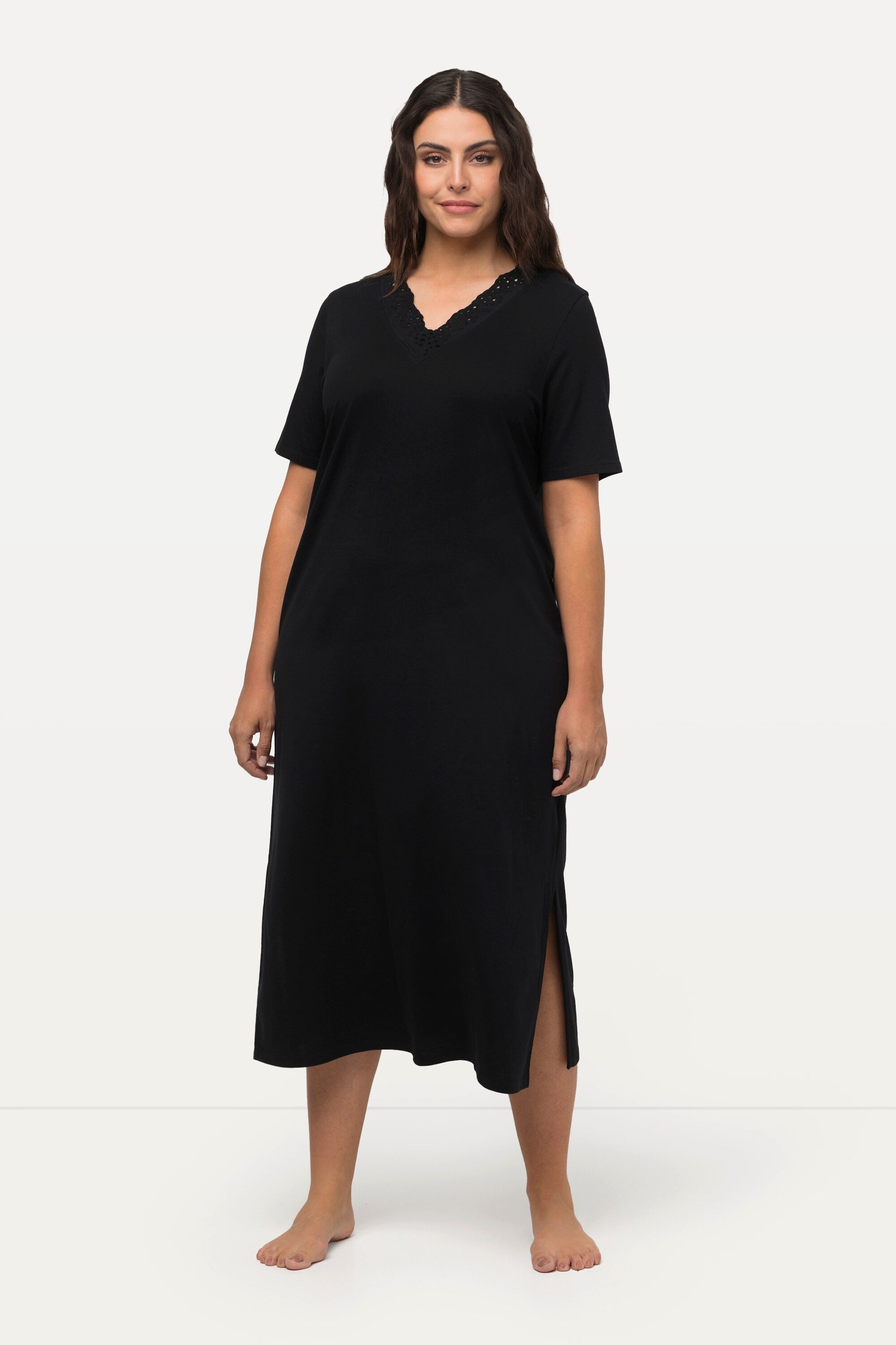 Ulla Popken Nachthemd Nachthemd Lochstickerei Halbarm Modalmix günstig online kaufen