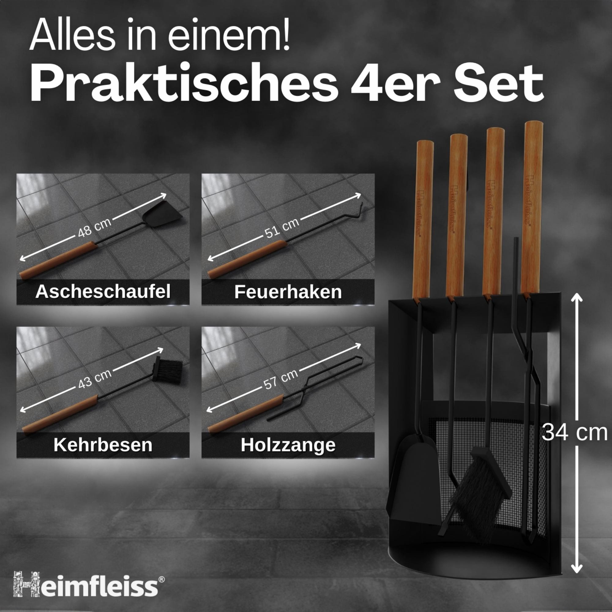 Heimfleiss® Kamingarnitur Modernes Kaminbesteck aus Stahl günstig online kaufen