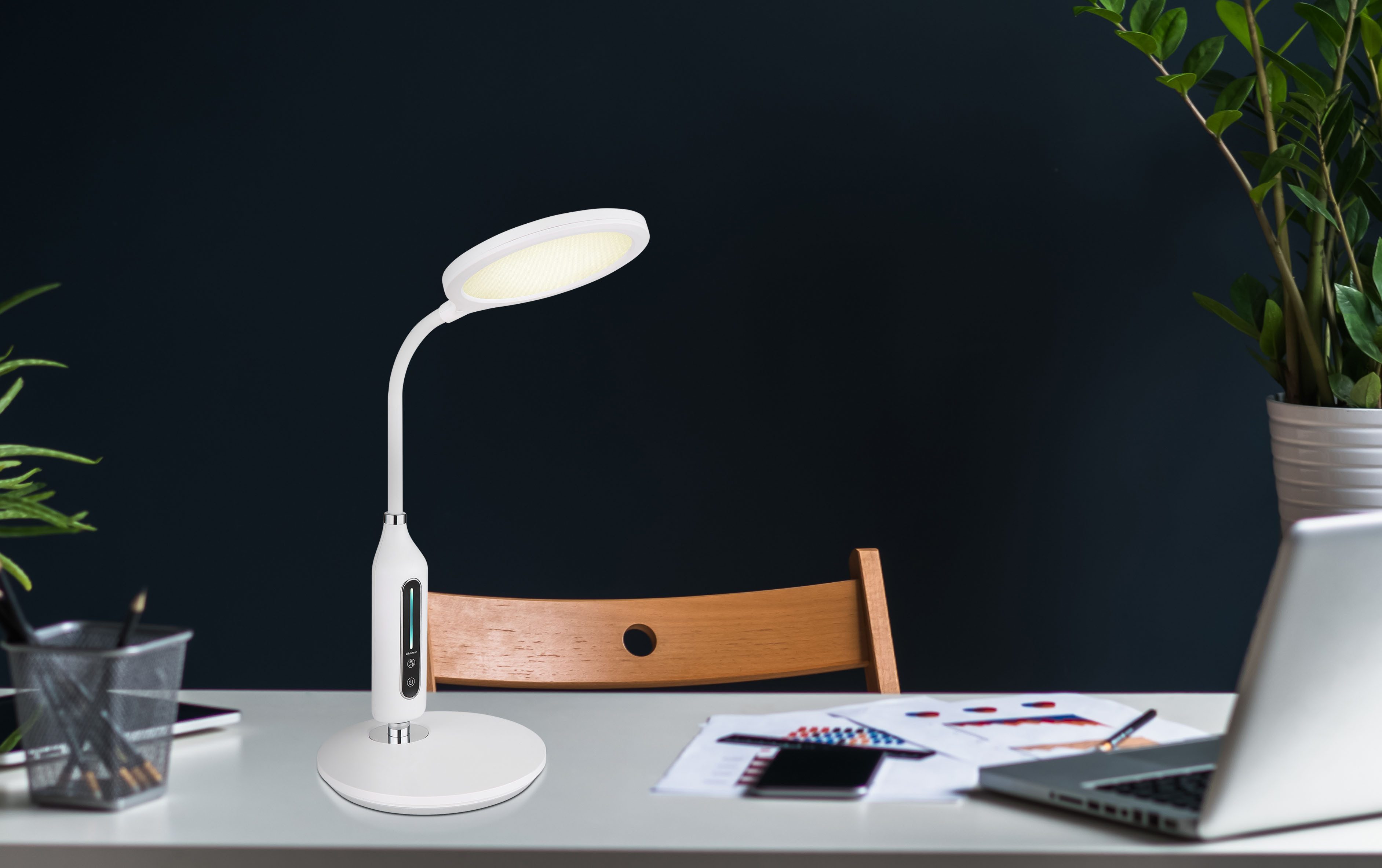 GLOBO LIGHTING Tischleuchte FRUGGY, LED fest integriert, Tischleuchte Weiß/Chrom, Touch dimmbar, Flexo, LED 9W