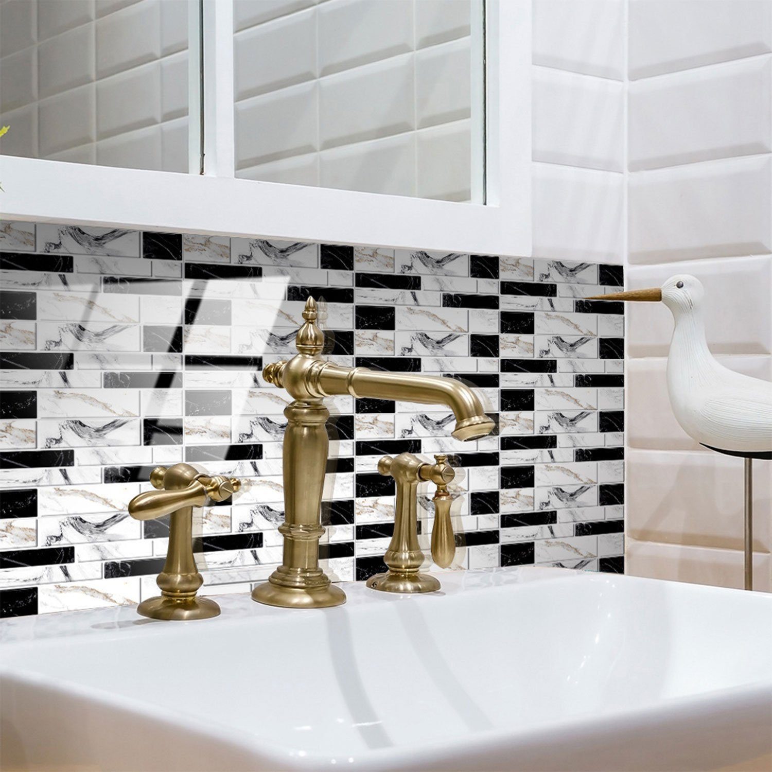 BYSURE Fliesenaufkleber (48 St), Selbstklebende Fliesenaufkleber 20x10cm