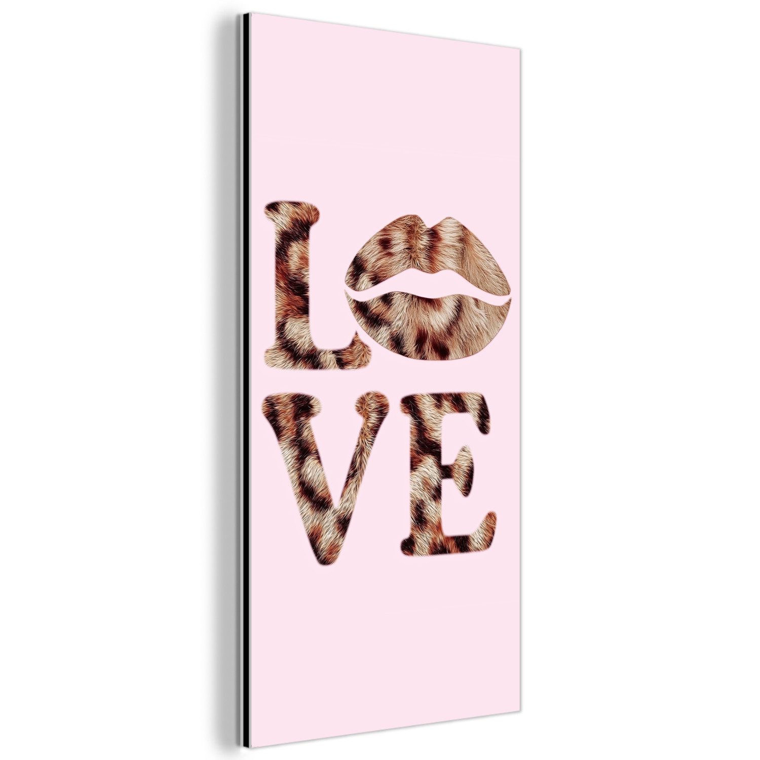 MuchoWow Metallbild Text - Liebe - Panthermantel - Hellrosa, Inkl. Aufhängung, Alu-Dibond-Druck, Bild aus Metall, Aluminium deko, 20x40 cm