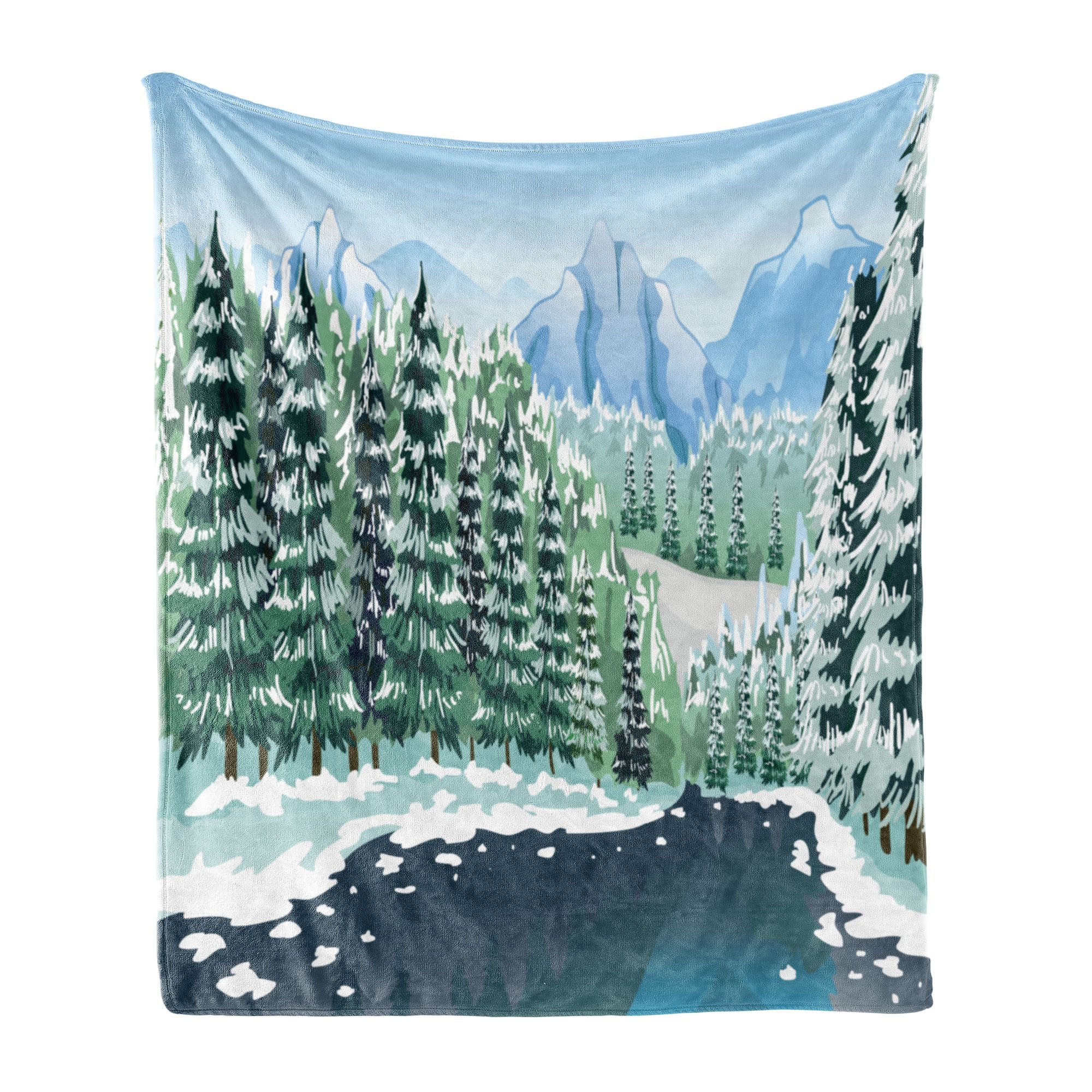 Wohndecke Gemütlicher Plüsch für den Innen- und Außenbereich, Abakuhaus, Wald Winter-Jahreszeit-Bäume