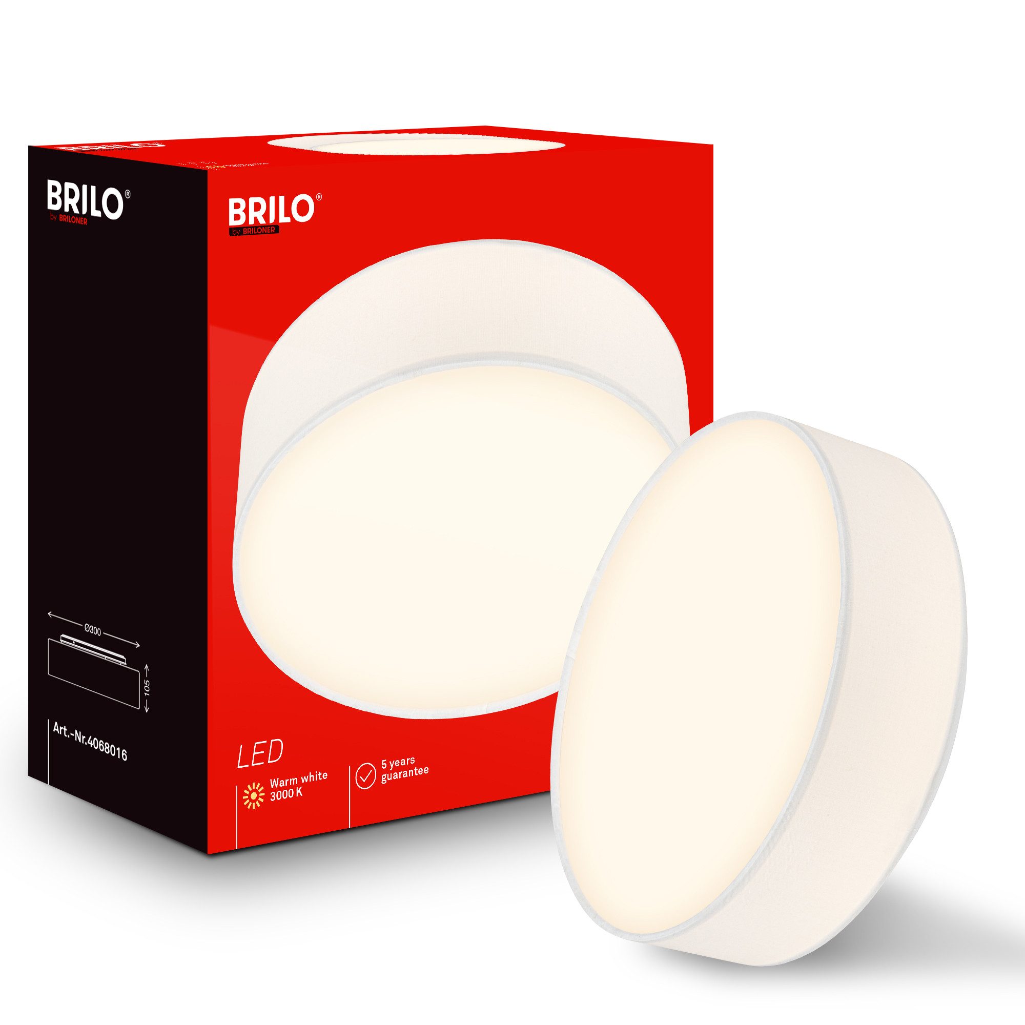 Briloner Leuchten LED Deckenleuchte Stoff-Deckenlampe Textillampe Stoffschirm Wohnzimmer Schlafzimmer, LED fest integriert, 3000K, 30/38x10,5 cm, Wohnzimmer, Schlafzimmer, Flur, Küche