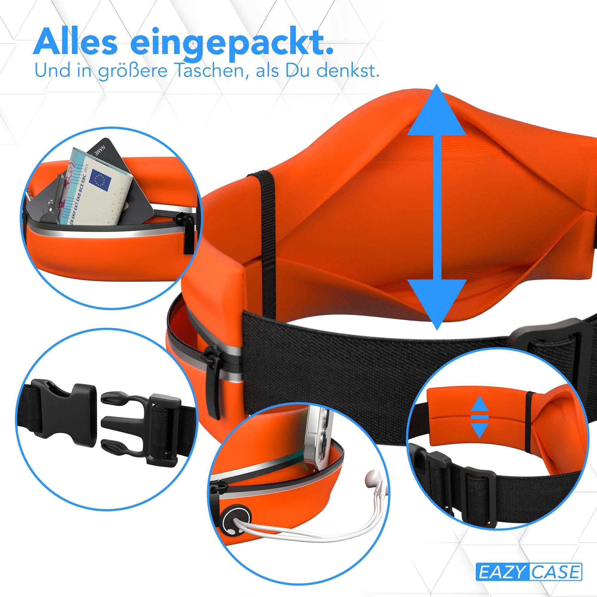 EAZY CASE Laufgürtel Universal Sport Bauchtasche Schmal Herren Bauchtasche Wasserabweisende Hüfttasche Joggingtasche Orange