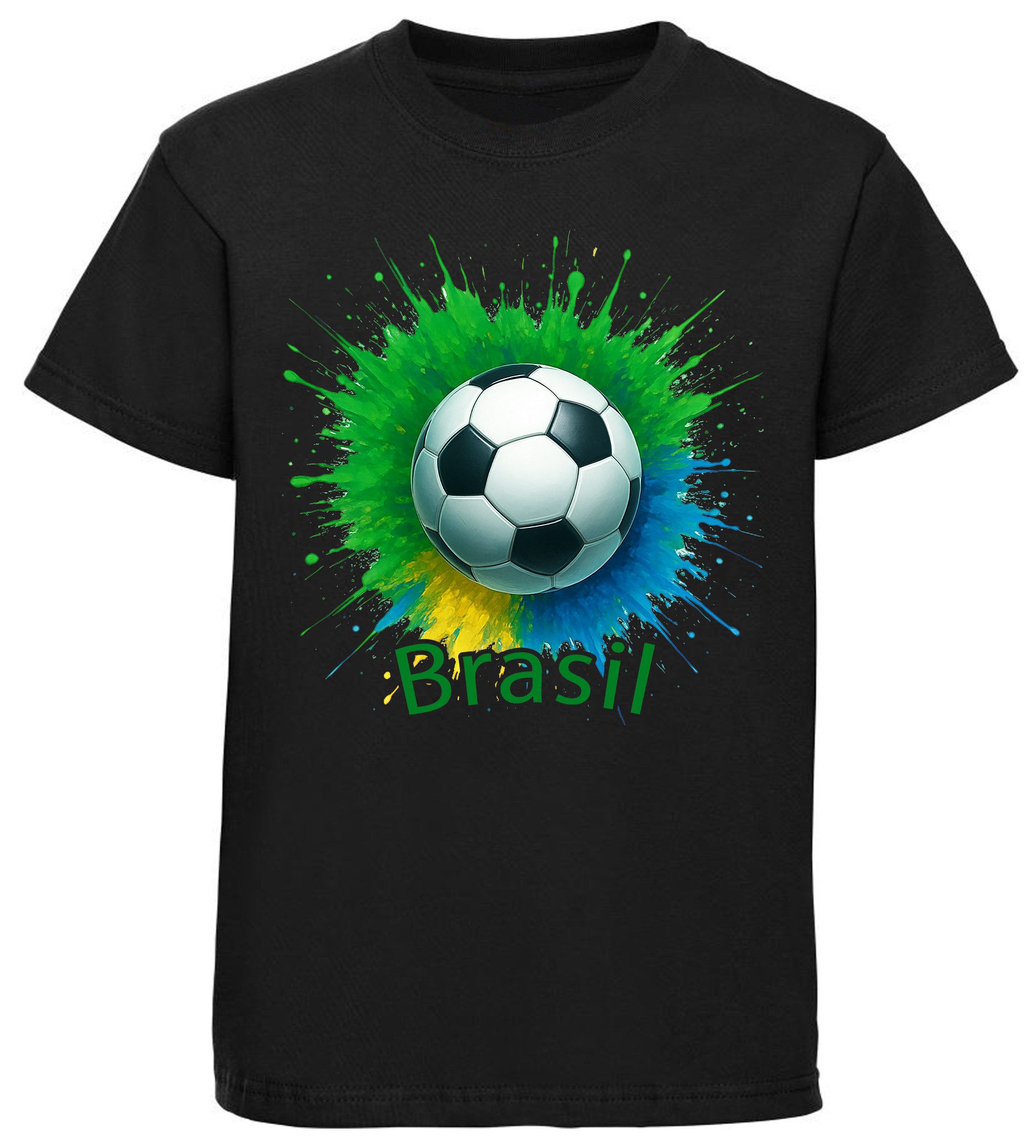 MyDesign24 T-Shirt Kinder Fussball Shirt - WM Shirt schwarz Kurzarm Fussball T-Shirt – Brasilien Fanshirt i672