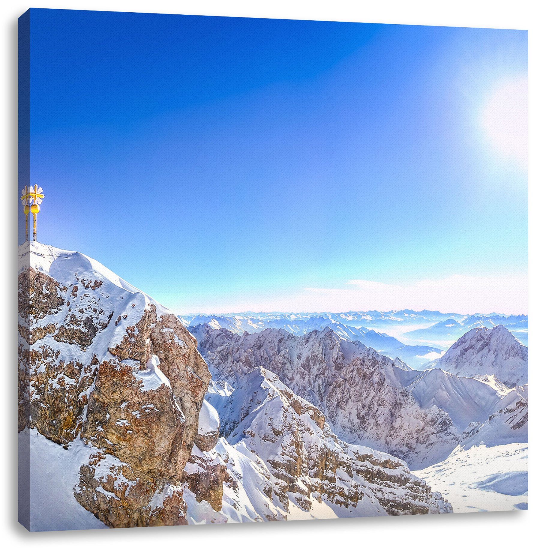 bespannt, Sonnenlicht, inkl. (1 Sonnenlicht Pixxprint Leinwandbild im Zackenaufhänger St), Zugspitze Zugspitze Leinwandbild fertig im