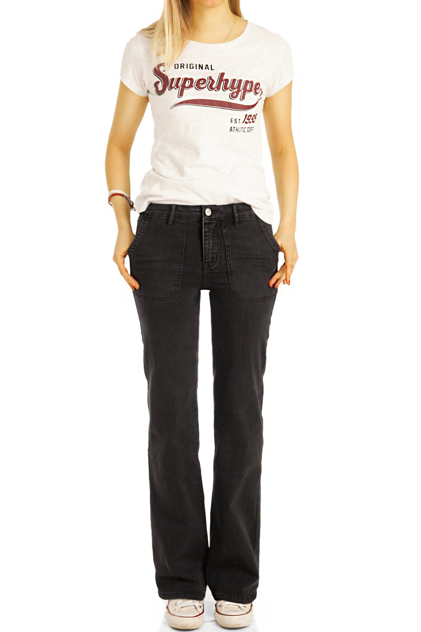 mit Bootcut-Jeans Bootcut j31k waist Damen Jeans, medium be 5-Pocket-Style - straight styled Hosen dunkelblau Passform - Stretch-Anteil,