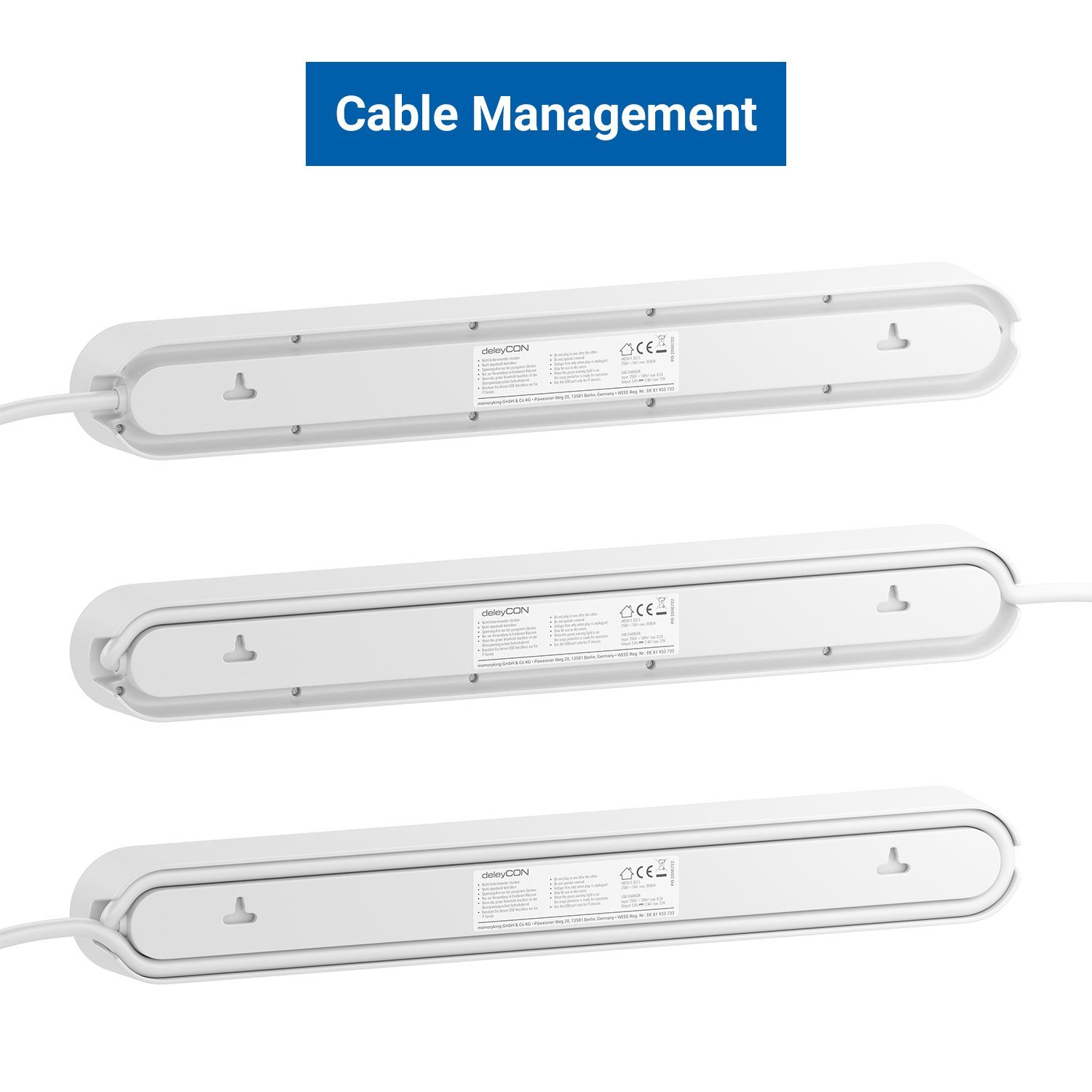 deleyCON deleyCON Steckdosenleiste Schalter & Weiß Fach 6 EIN/AUS 1,5m Steckdosenleiste mit USB