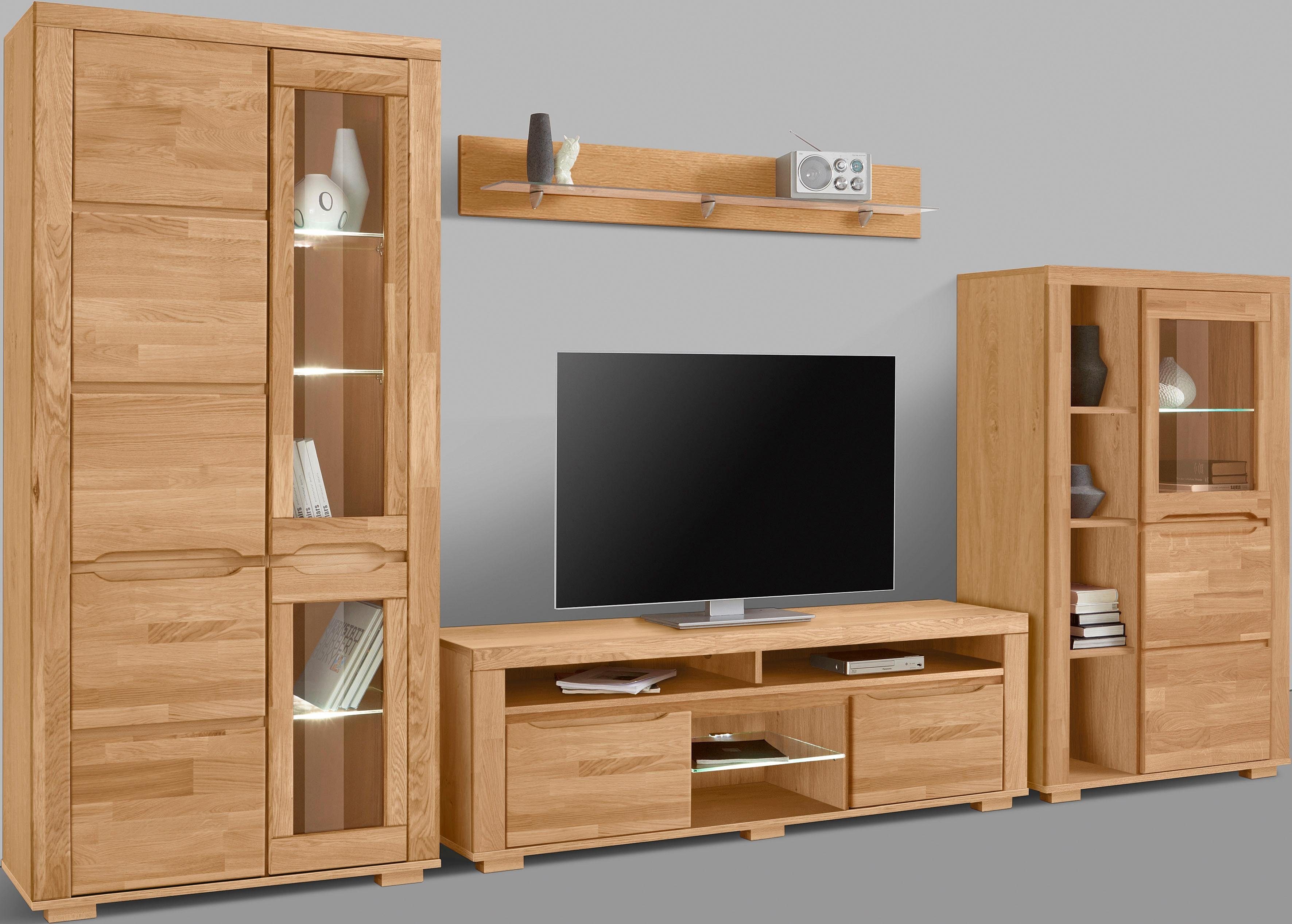 OTTO home Wohnwand Denis, (Set, 4-St), Breite: 340cm, 1Vitrine, 1Stauraumvitrine, 1 Lowboard und 1 Wandregal