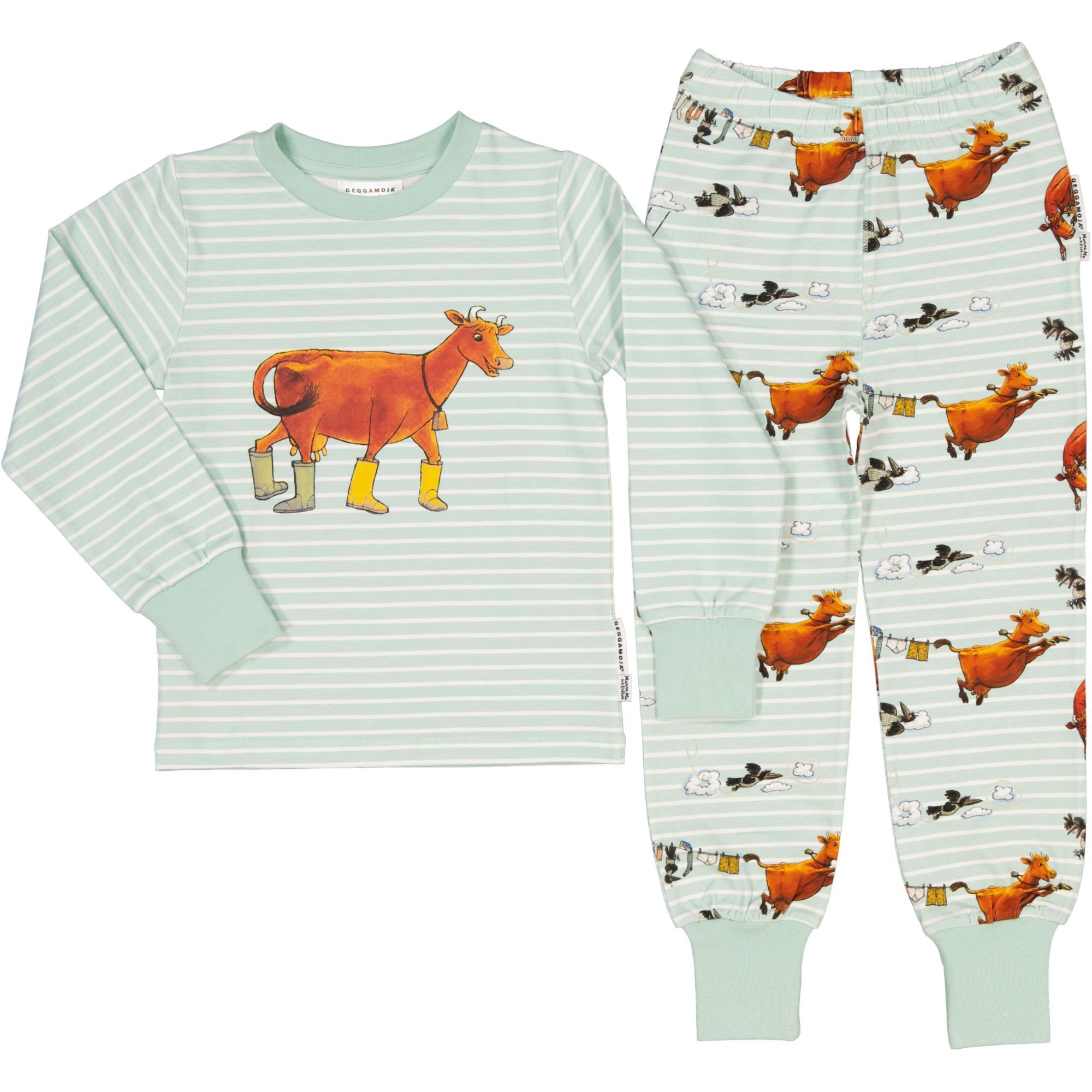 Geggamoja Schlafanzug Geggamoja Schlafanzug Mint mit "Mama Muh und die Krähe" Motiv (2 Stück)