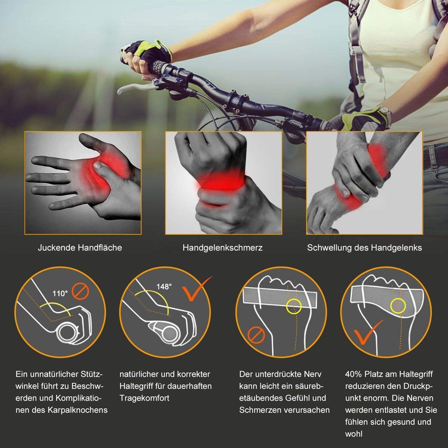 Refined Living Fahrradlenkergriff Fahrradgriffe ergonomisch Fahrrad Lenker Griffe mit Bar Ends,1 Paar (rutschfest & einfach zu montieren, für MTB & BMX, 1-St., Zwei Seiten Lock-On Design aus rutschfestem Gummi), Geeignet für Fahrräder,Mountainbikes,Scooter mit 22 mm Durchmesser.