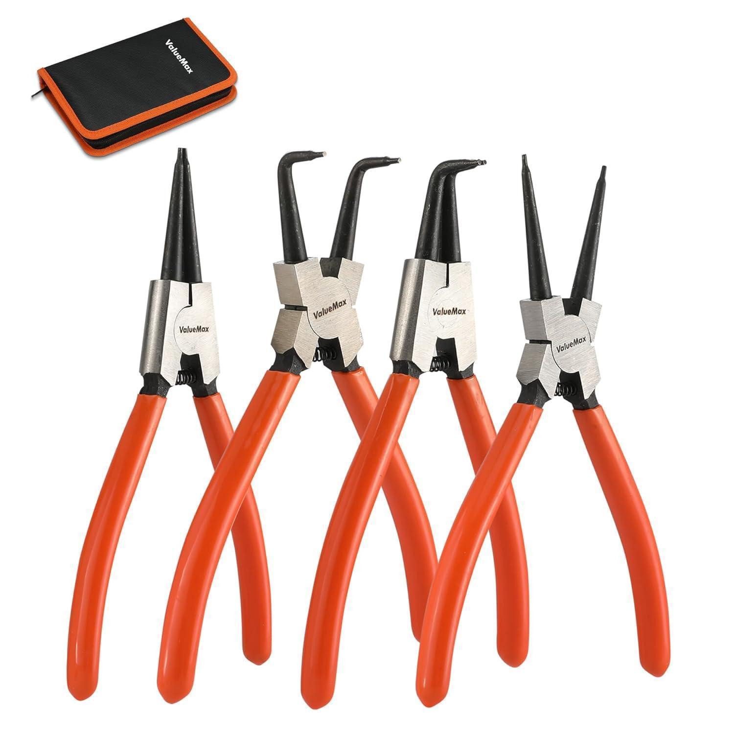 LuxusKollektion Sicherungsringzange 4tlg. Sprengringzangensatz 180mm mit Tasche, gerade & gebogen