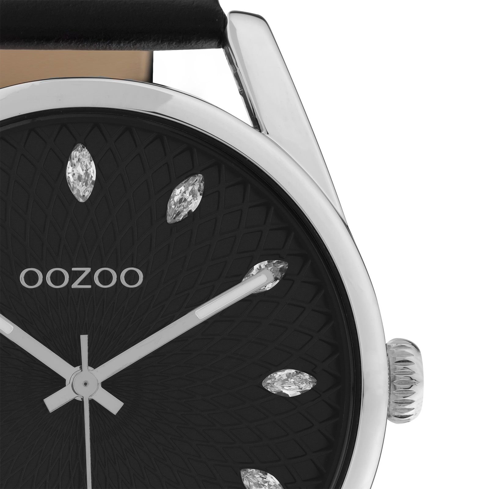 OOZOO Quarzuhr Oozoo Damen Armbanduhr schwarz Analog, (Analoguhr), Damenuhr rund, groß (ca. 45mm) Lederarmband, Elegant-Style