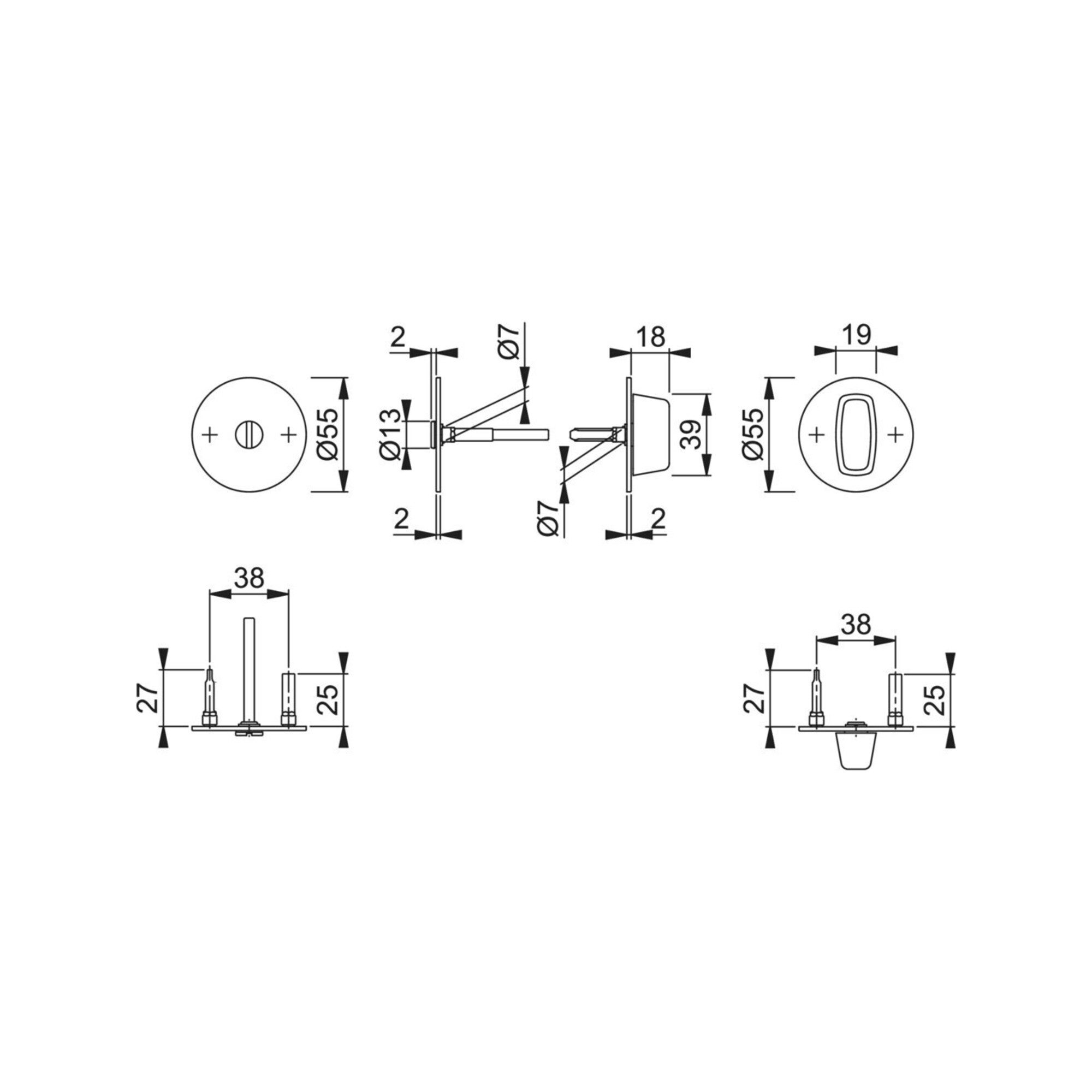 HOPPE Zubehör-Set Schlüsselrosetten-Paar E849NS VA F69 Schildst.2mm SK/OL rd.HOPPE