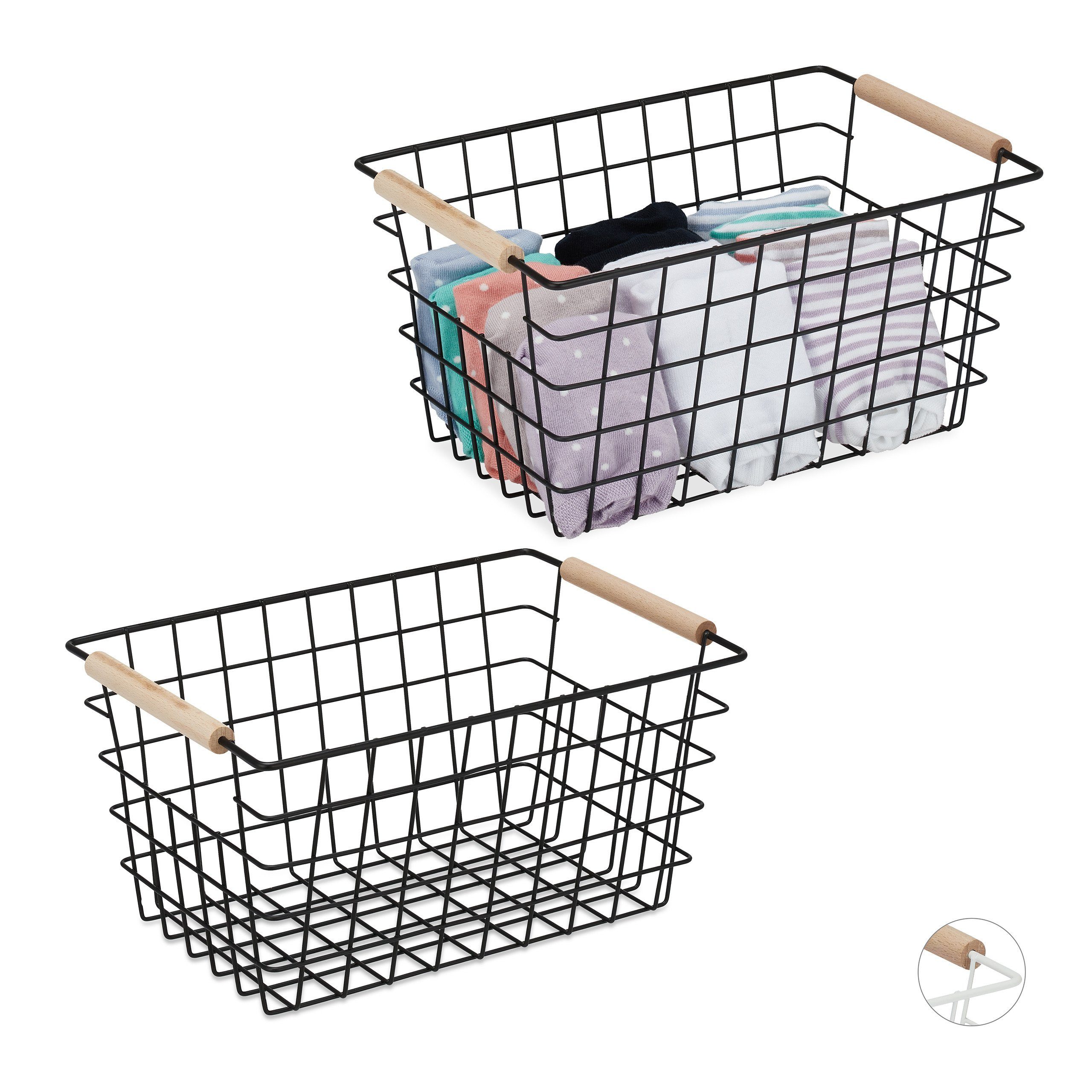 Allzweckkorb 2 x Drahtkorb mit Holzgriffen schwarz