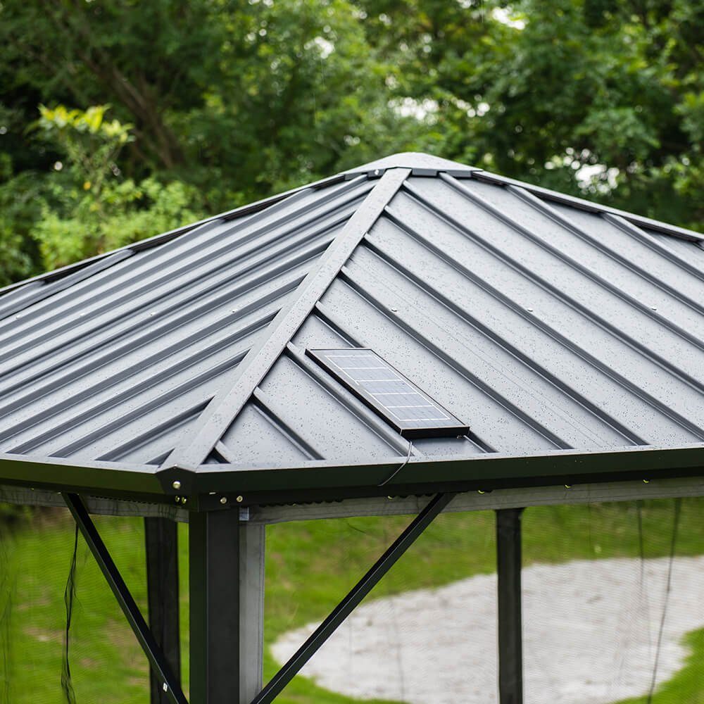 HOME DELUXE Pavillon AZUR - 270 x 270 x 300 cm, inkl. LED - Beleuchtung & Solarpanel, Überdachung, Gartenpavillon – Bild 3 von 5