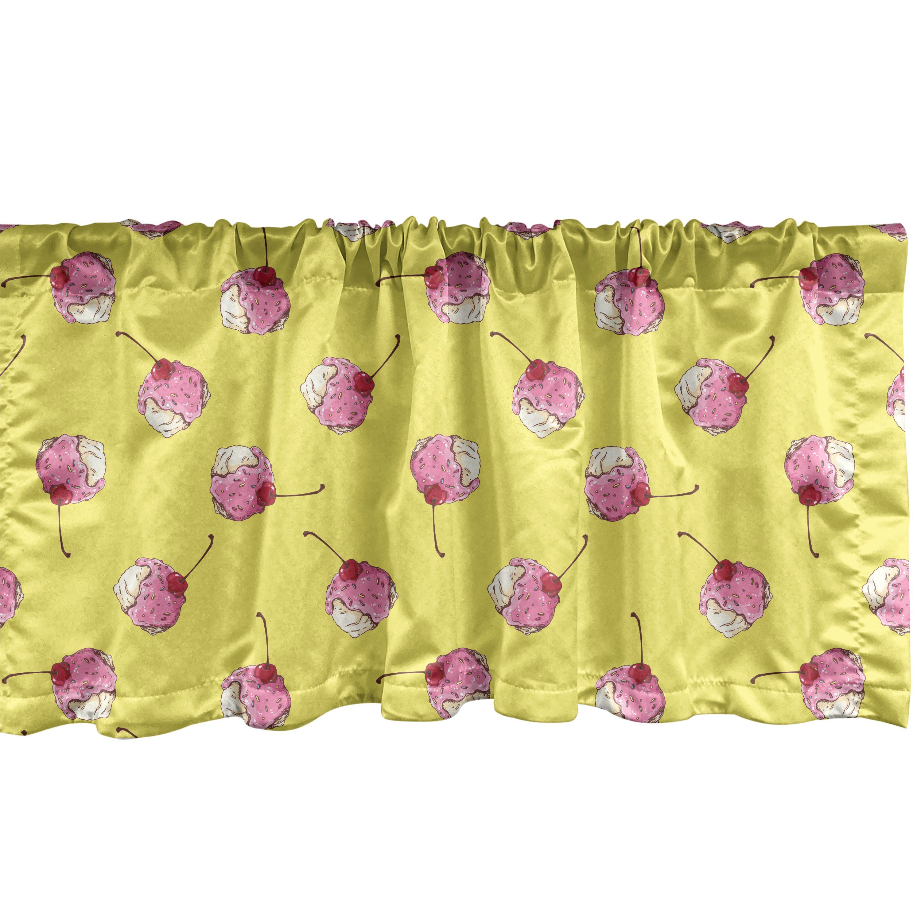Scheibengardine Vorhang Volant für Küche Schlafzimmer Dekor mit Stangentasche, Abakuhaus, Microfaser, Eis Bälle und Kirsche Tops