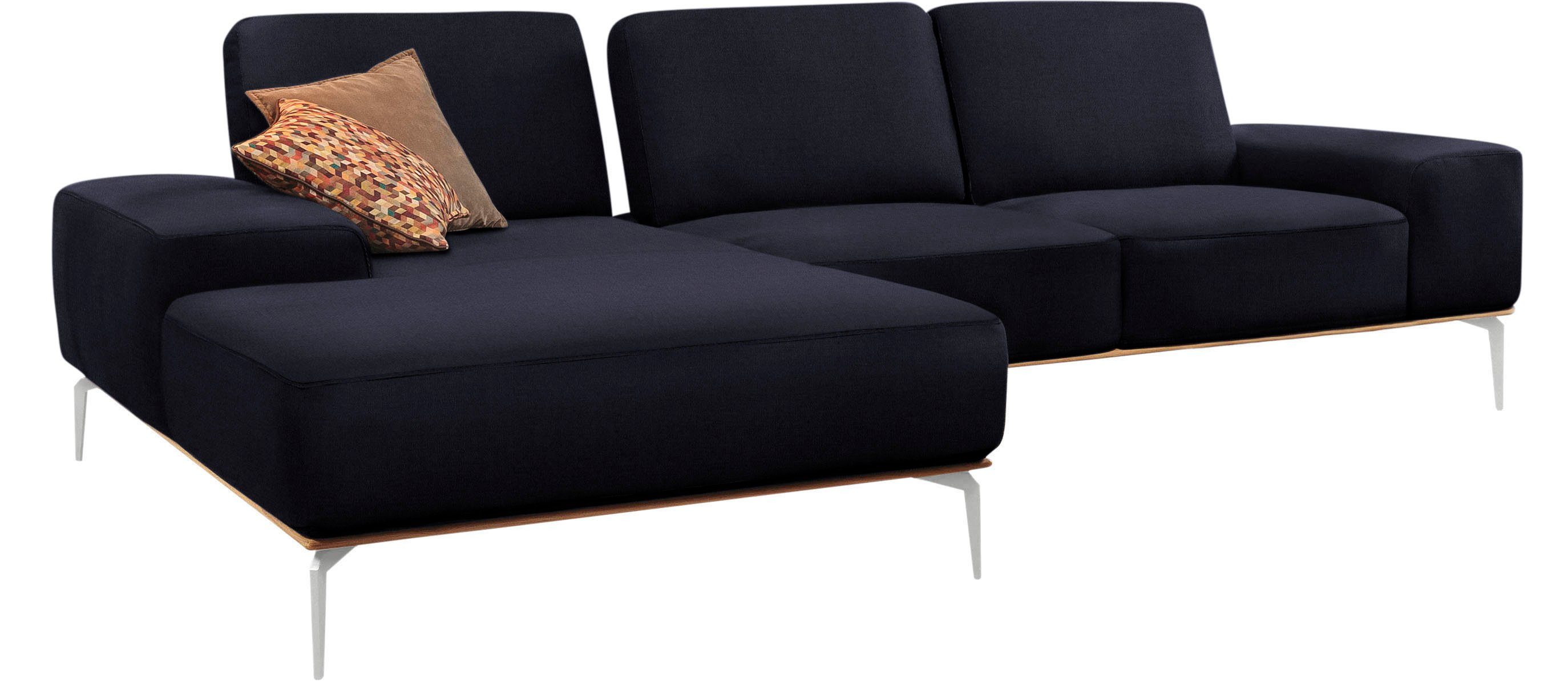 Breite Ecksofa elegantem Füße in run, Chrom 299 W.SCHILLIG Holzsockel, cm glänzend, mit