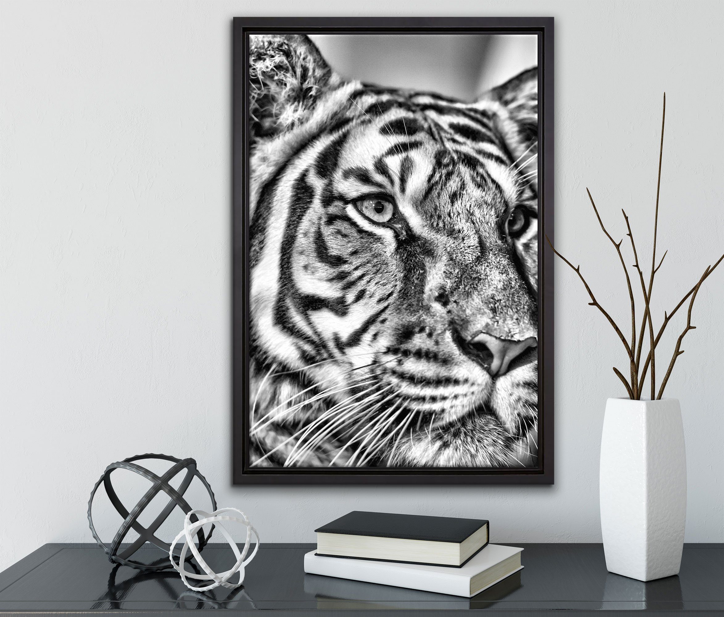 St), fertig inkl. Wanddekoration schöner Pixxprint Leinwandbild (1 gefasst, in bespannt, einem Leinwandbild Zackenaufhänger Tiger, Schattenfugen-Bilderrahmen