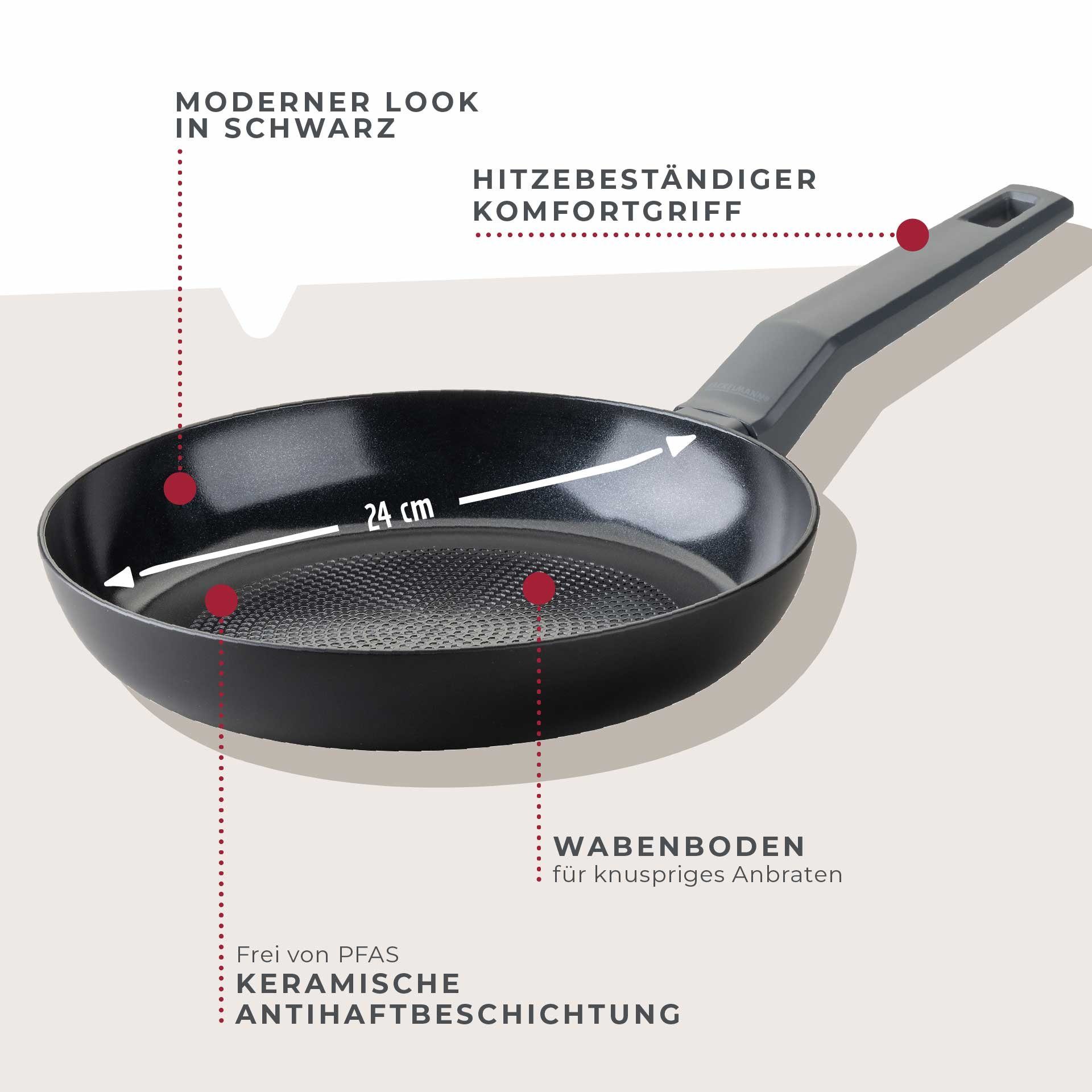 FACKELMANN Bratpfanne 24cm Statement – Keramik-Antihaft, Aluminium, Wabenboden, Induktion