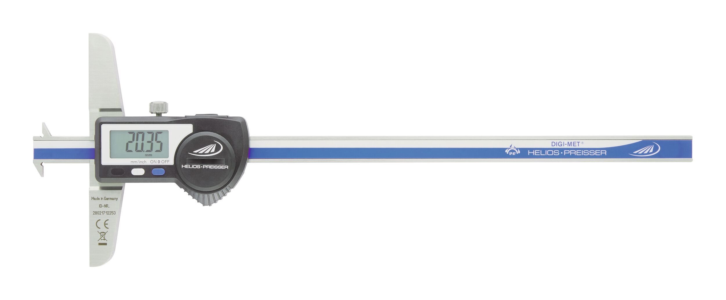 HELIOS PREISSER Messschieber, Digital-Breiten-und Abstand-Tiefen-Messing IP67, R. 1/100 300 x 150 mm