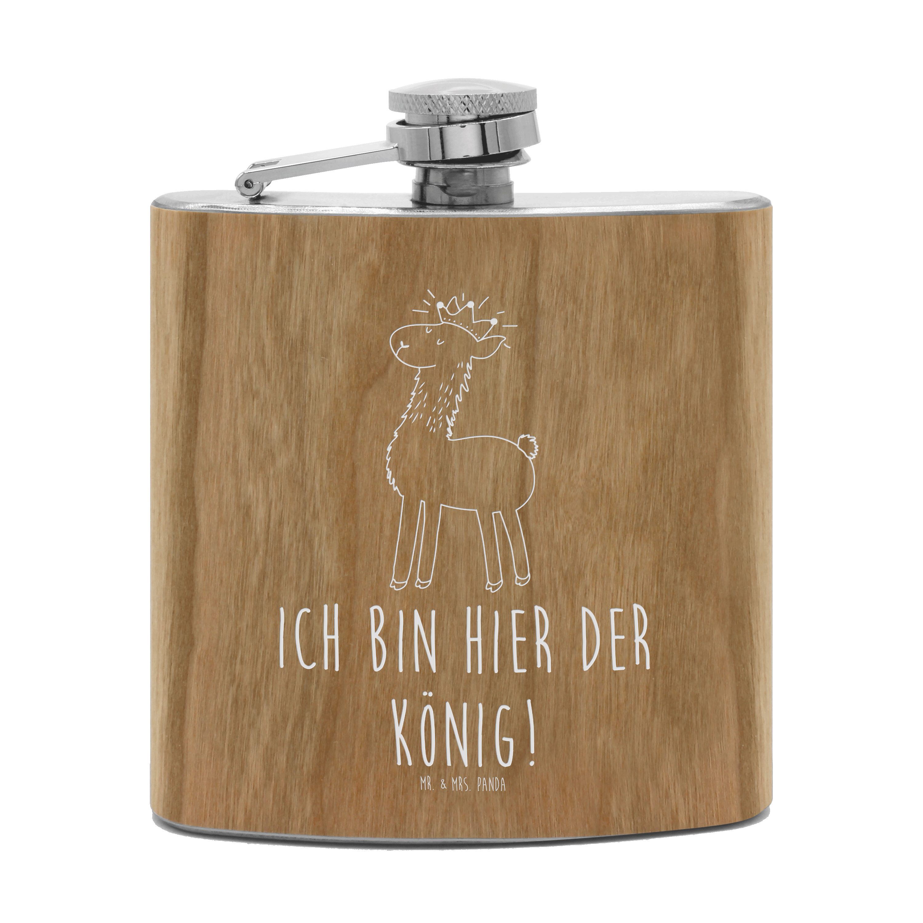 Mr. & Mrs. Panda Flachmann Lama König - Transparent - Geschenk, Taschenflasche, Alpaka, Kollegin, Mit Schraubverschluss