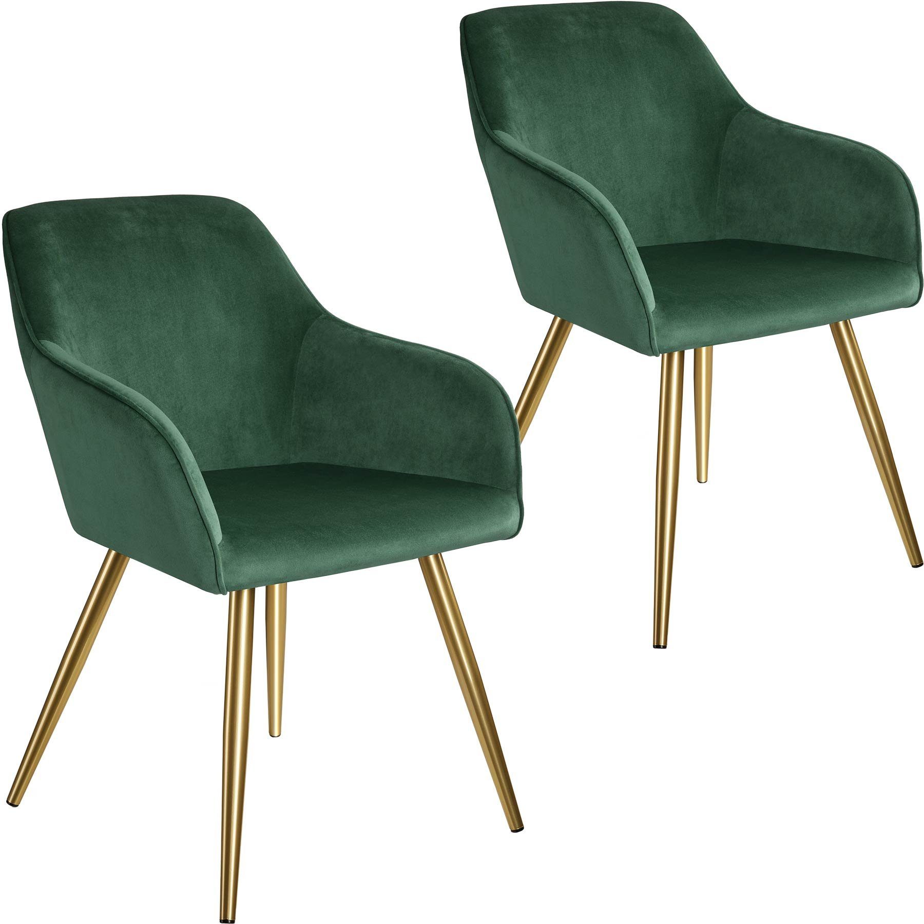 tectake Esszimmerstuhl »2er Set Stuhl Marilyn Samtoptik, goldene« (2er Set,  2 St), gepolstert, gepolsterter Sitz