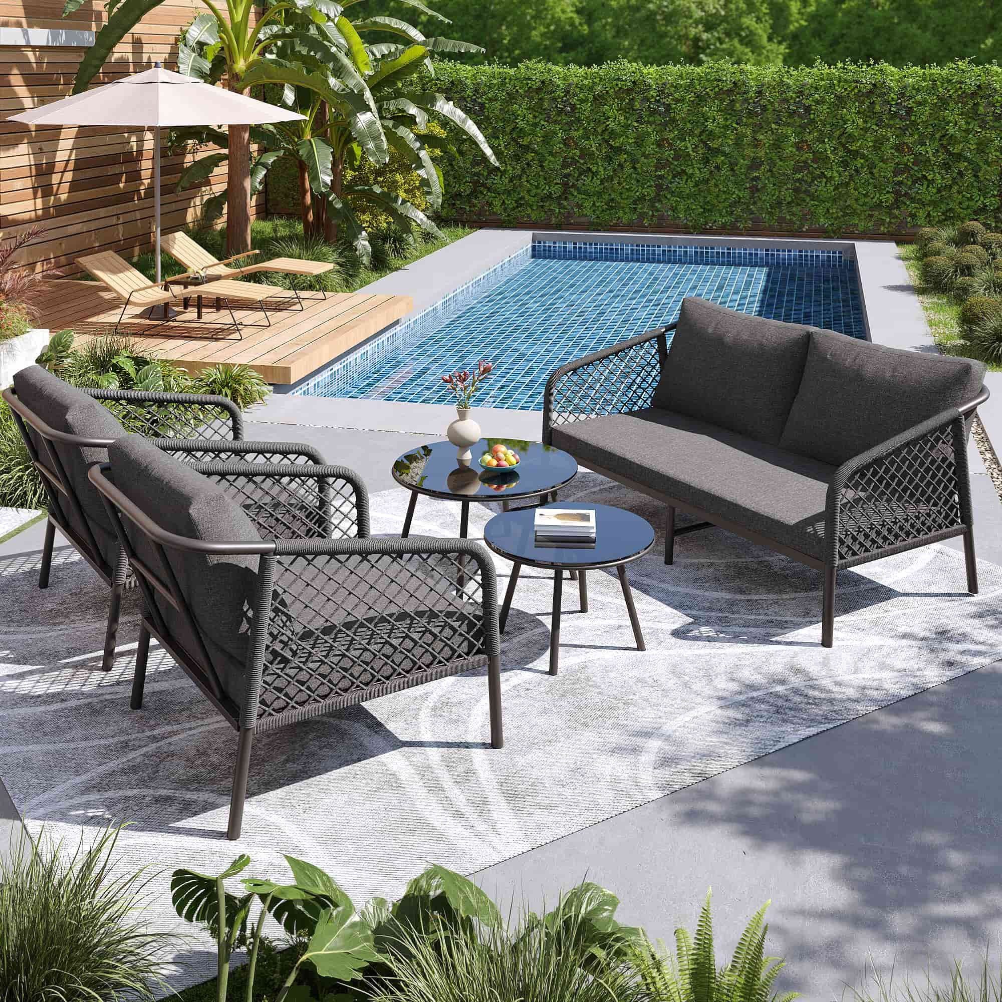 Yemaster Gartenlounge-Set 4-teiliges Outdoor-Lounge-Set aus Seil günstig online kaufen