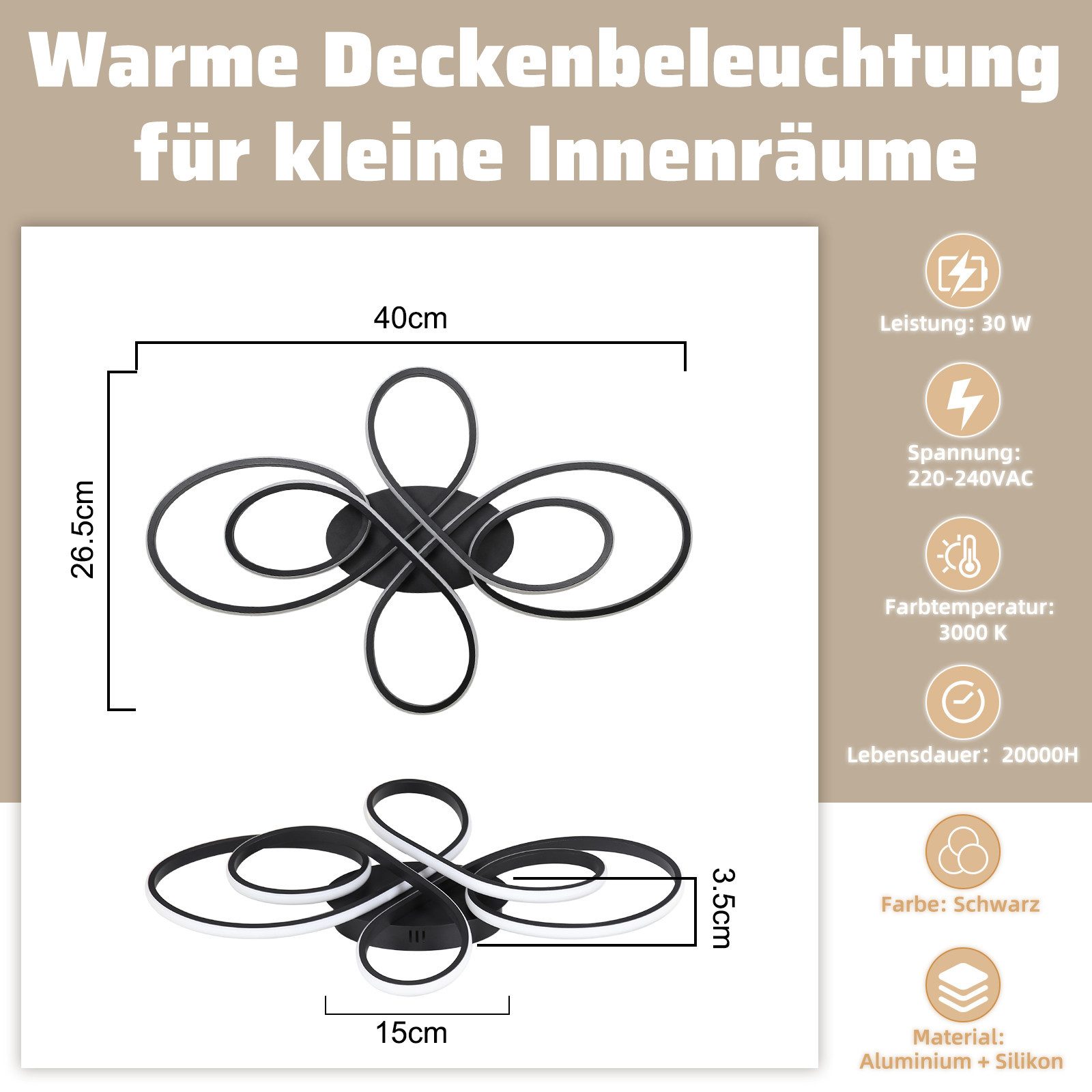 Nettlife LED Deckenleuchte Modern Schwarz Dimmbar Wohnzimmer 65W 40/66/80/1 günstig online kaufen