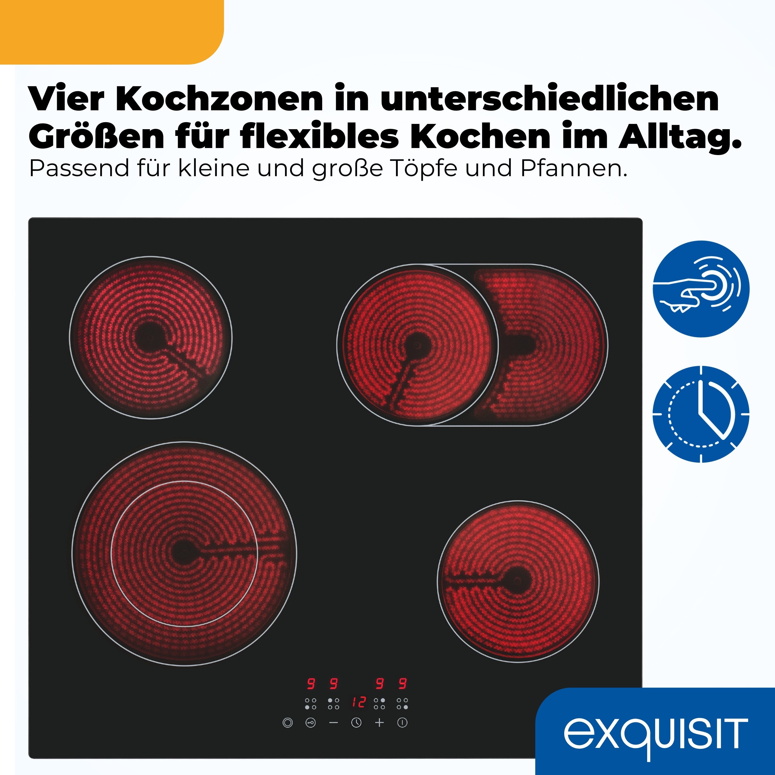 exquisit Elektro-Kochfeld EKC601-BZ-490, Bräterzone – ideal für große Töpfe mit Schmorgerichten