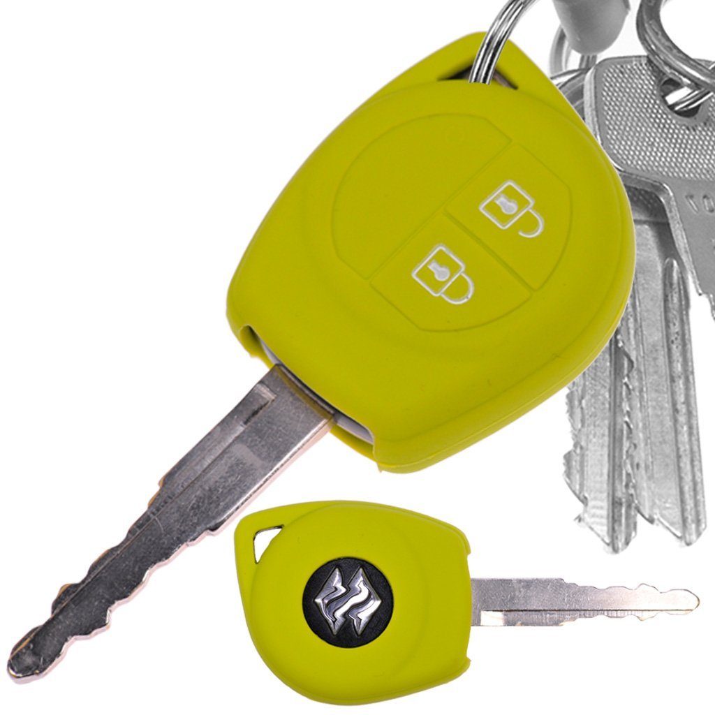 mt-key Schlüsseltasche Autoschlüssel Softcase Silikon Schutzhülle Apfelgrün, für OPEL Agila B Nissan Pixo Suzuki Alto SX4 Swift Splash 2 Tasten