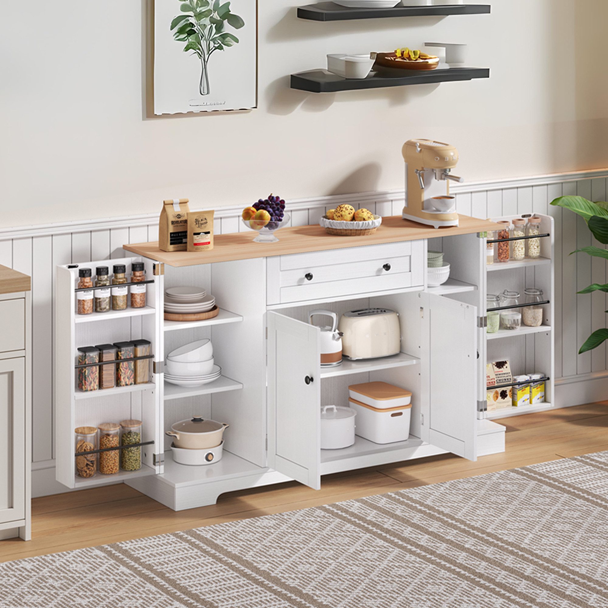 Flieks Küchenbuffet Küchenschrank mit Arbeitsplatte (1-St., B138/T40/H85 cm günstig online kaufen