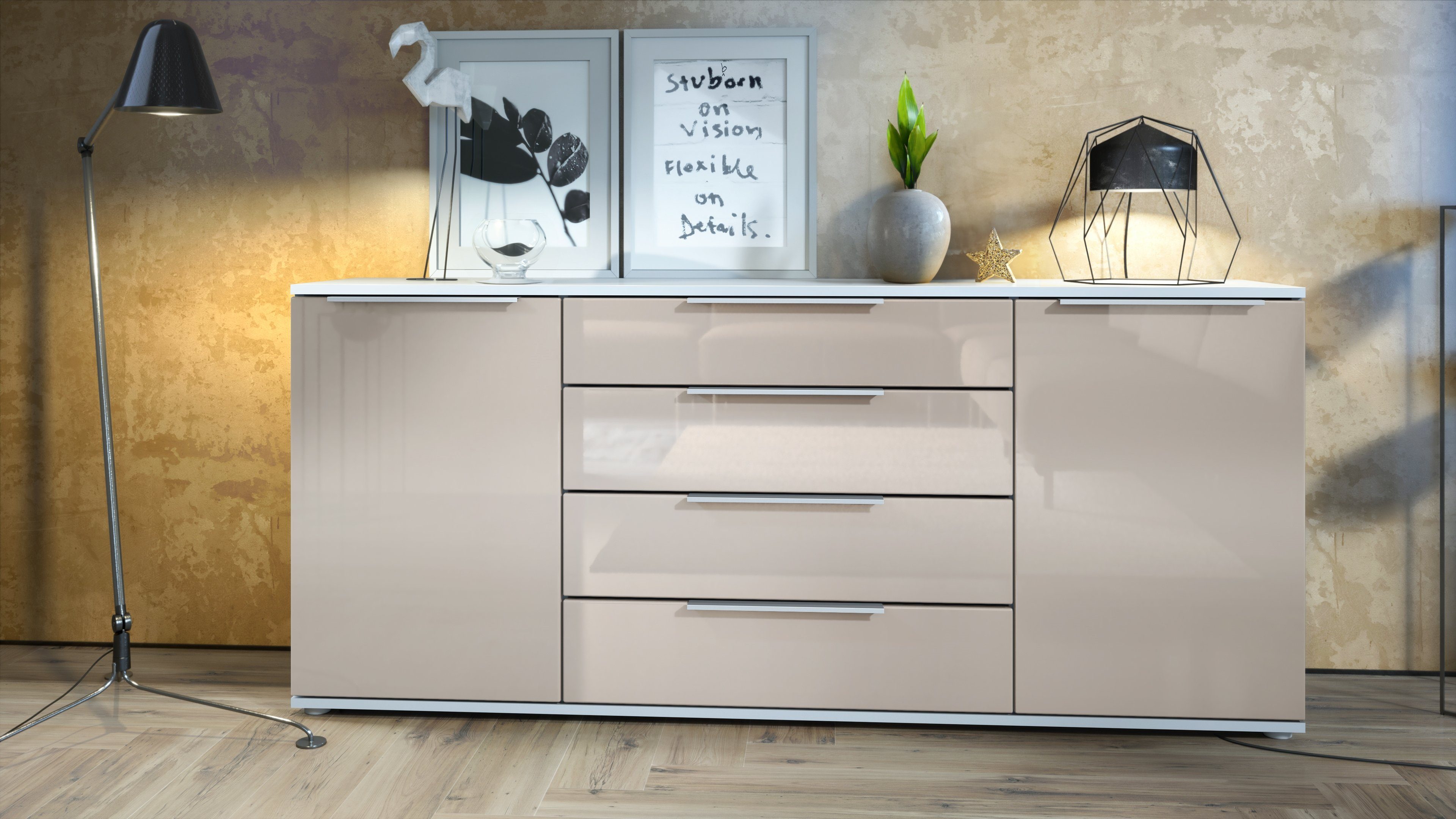 Vladon Sideboard Linio V2 (Moderne Kommode, mit 2 Türen & 4 Schubladen), We günstig online kaufen