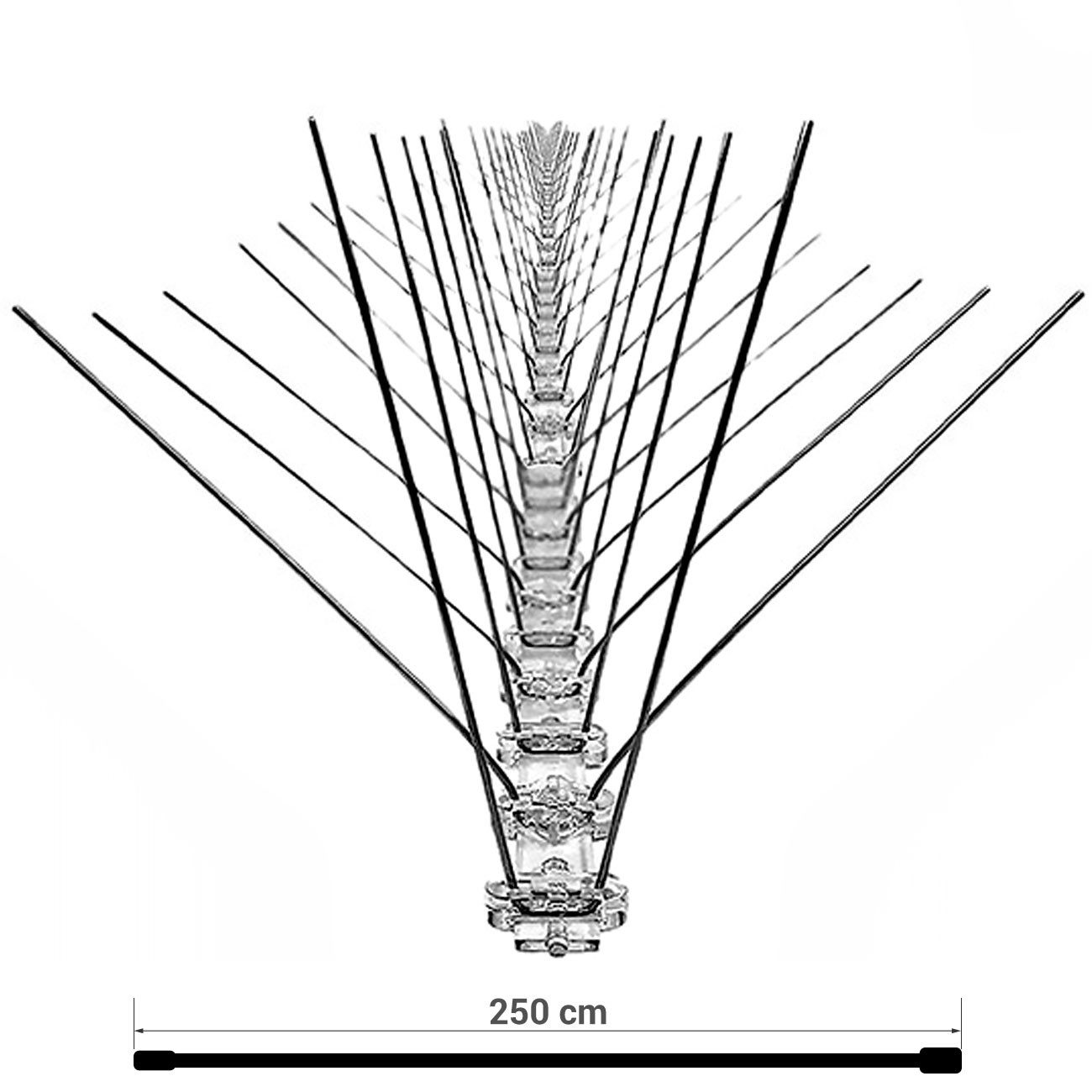 ISOTRONIC Spikes Taubenabwehr Spikes 2,5m Set Edelstahl-Spitzen rostfrei UV-beständig, Edelstahl-Vogelspikes auf biegsamer 2,5 m Klick-Leiste