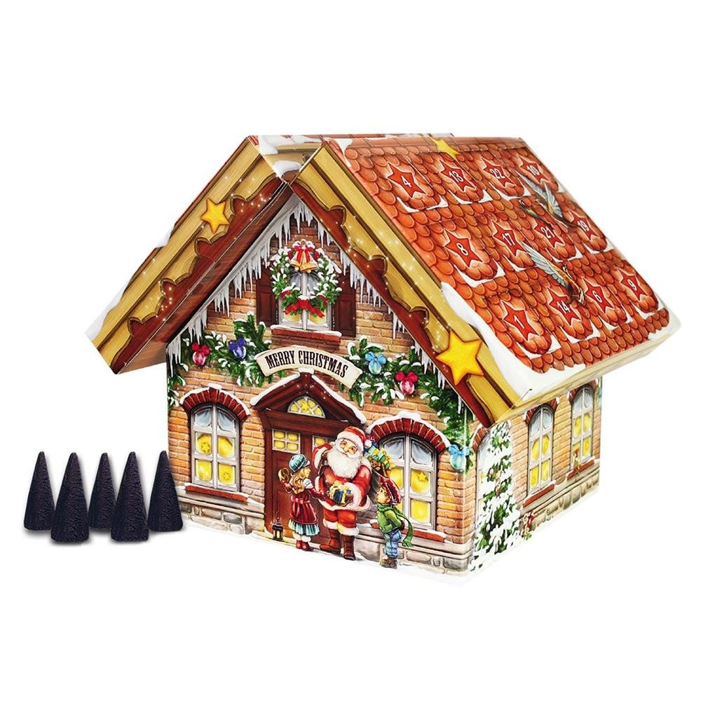 Roth Adventskalender Räucherkerzen-Adventskalender Haus der Düfte, 24 Düfte im dekorativen Räucherhäuschen