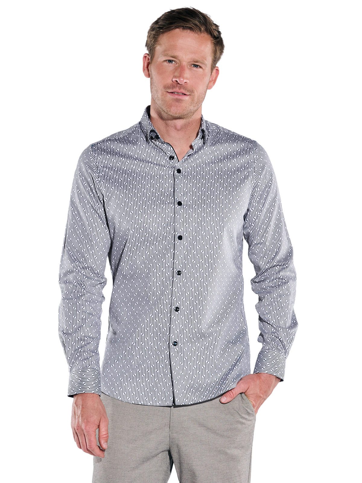 ENGBERS GERMANY Langarmhemd Herren Langarm-Hemd in Satin-Warenqualität, Schwarz