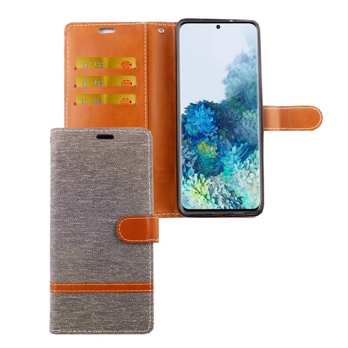 König Design Handyhülle Samsung Galaxy S20 Plus, Samsung Galaxy S20 Plus Handyhülle Bookcover Grau