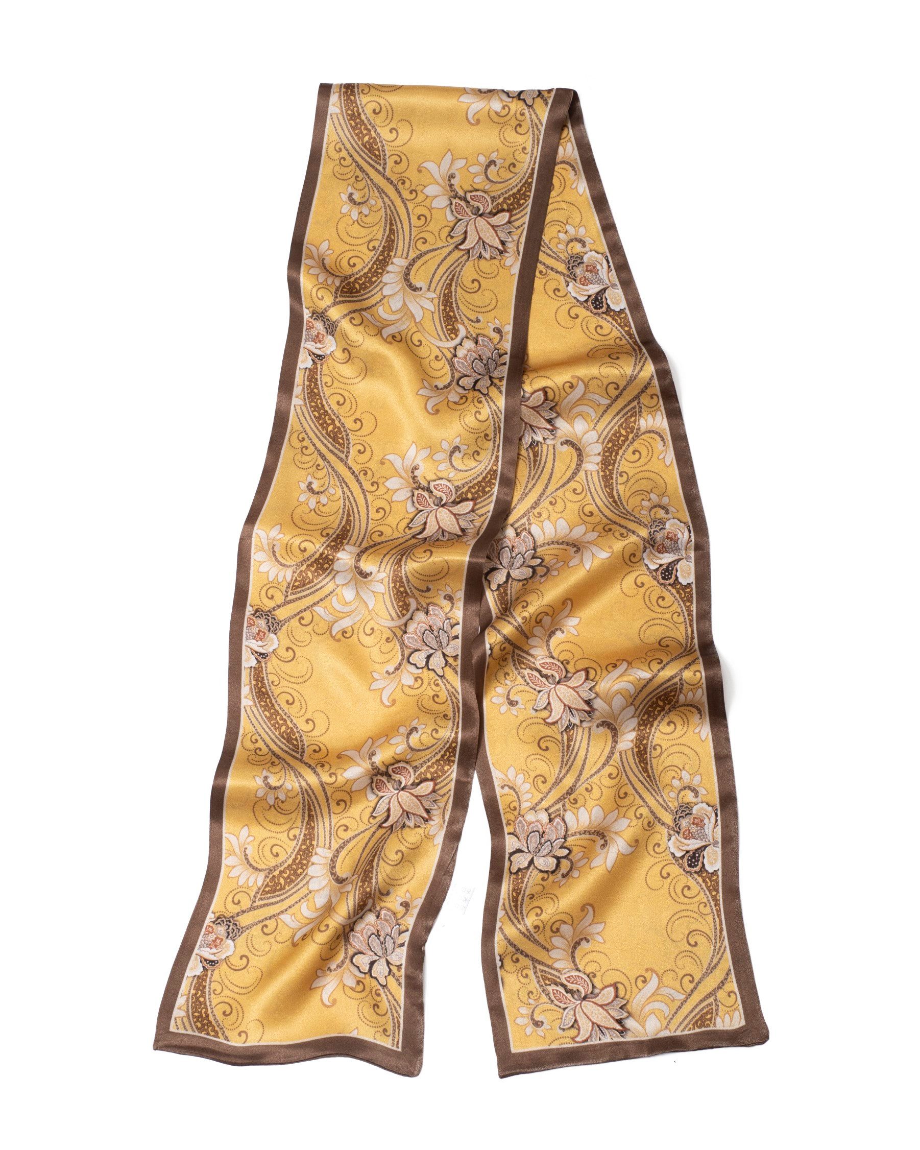 MayTree Seidentuch schmal beidseitig, Blüten gold 16 x 145 cm, Sommerschal, günstig online kaufen