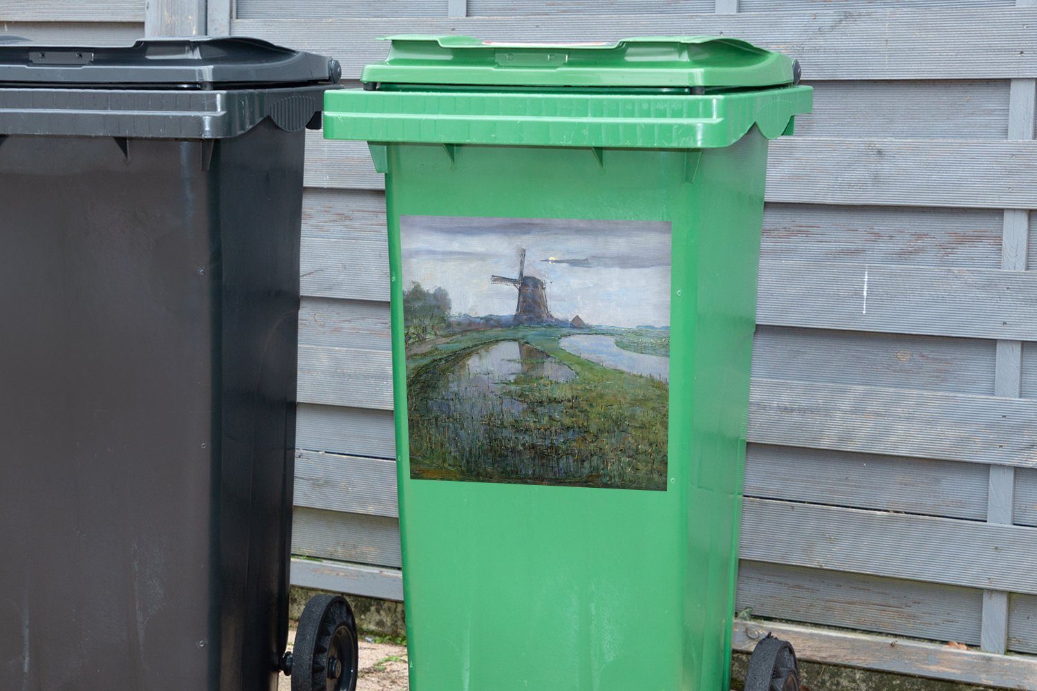 Container, Abfalbehälter der Mondschein Mondrian St), Piet Mülleimer-aufkleber, Gein Windmühle - bei Mülltonne, Sticker, auf (1 Wandsticker MuchoWow