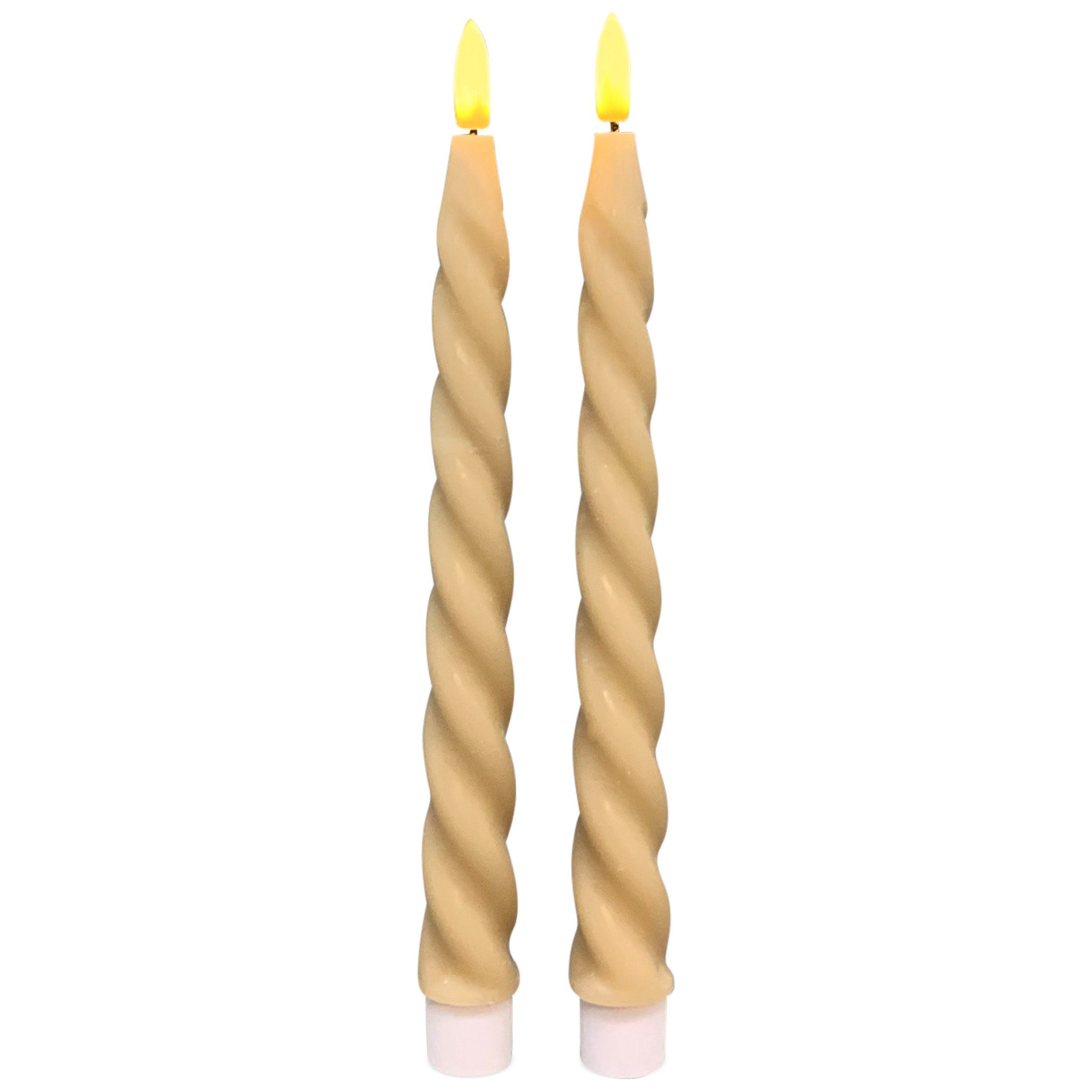 matches21 HOME & HOBBY LED-Kerze LED Stabkerzen Beige im 2er Set, in Ø 2,2 x 22 cm gedreht (2-tlg), Flammenlose. batteriebetriebene Echtwachskerzen mit Timerfunktion