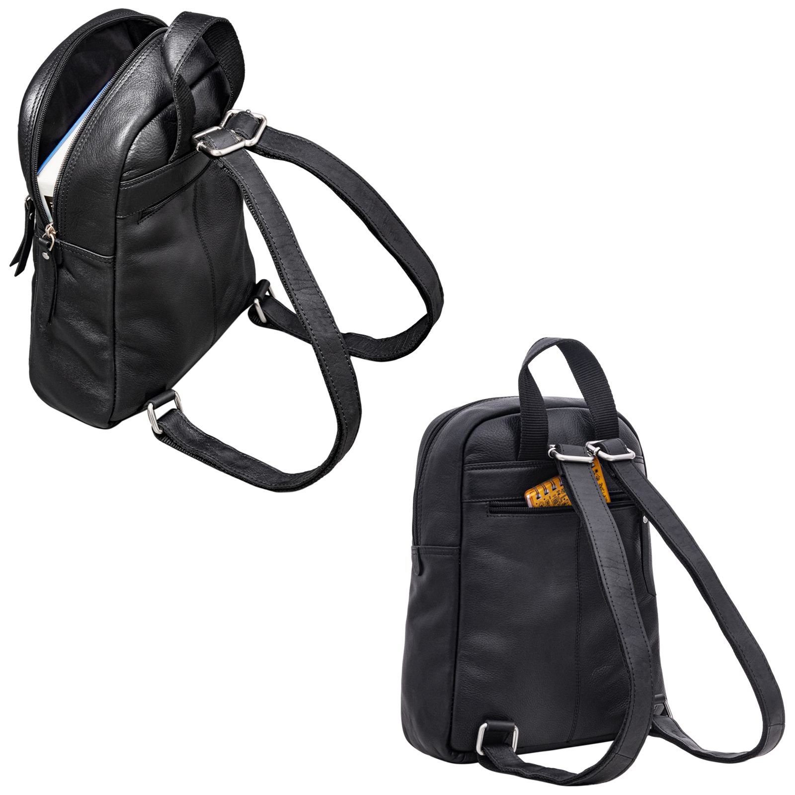 STILORD Lederrucksack klein schwarz Cityrucksack "Ilda" Damen