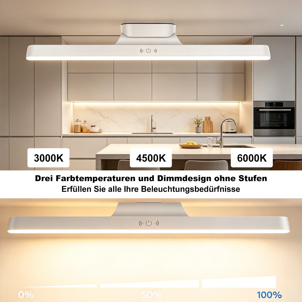 Pdgrid LED Unterbauleuchte 32 cm langer LED-Streifen mit wiederaufladbarem 3000-mAh-Akku, LED fest integriert, Warmes gelbes Licht, neutrales Licht, kaltes weißes Licht, Typ-C-Schnellladeanschluss ;Starke Haftung ;180° drehbar