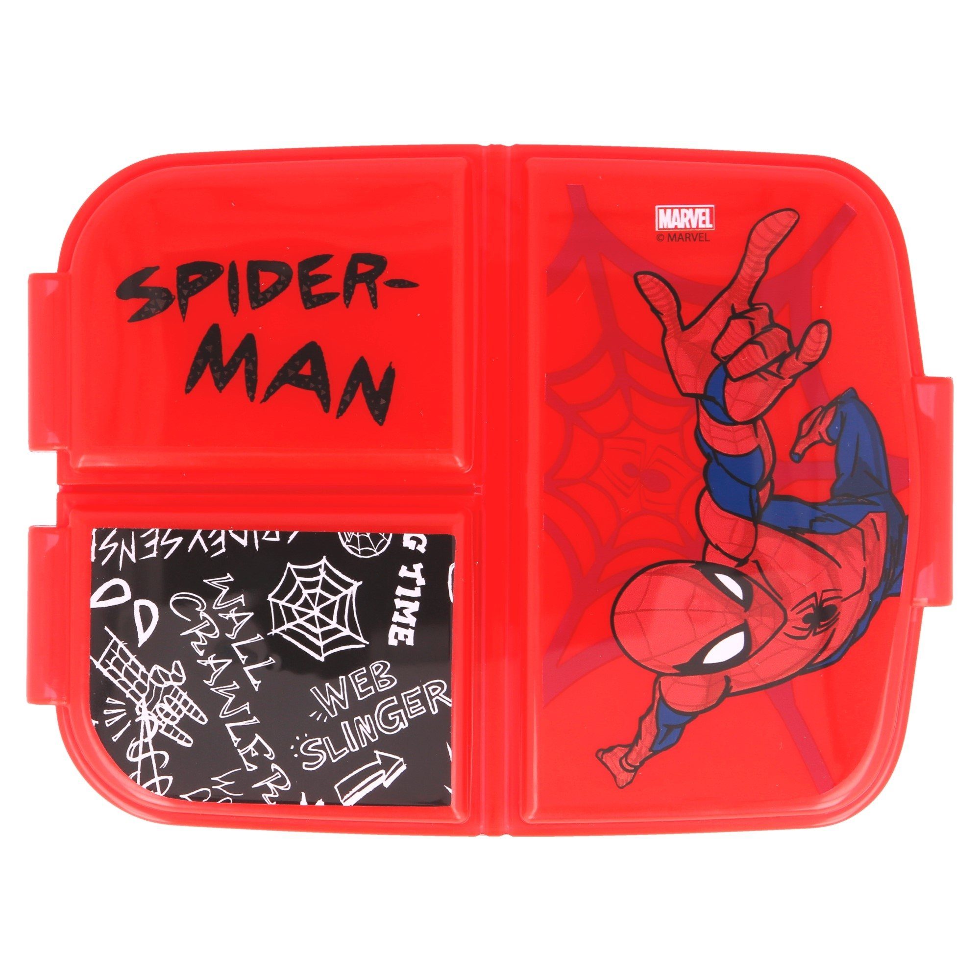 MARVEL Lunchbox Marvel Spiderman 4 tlg Kinder Lunch Set, (4-tlg), Kammern Brotdose Alu-Trinkflasche Besteck